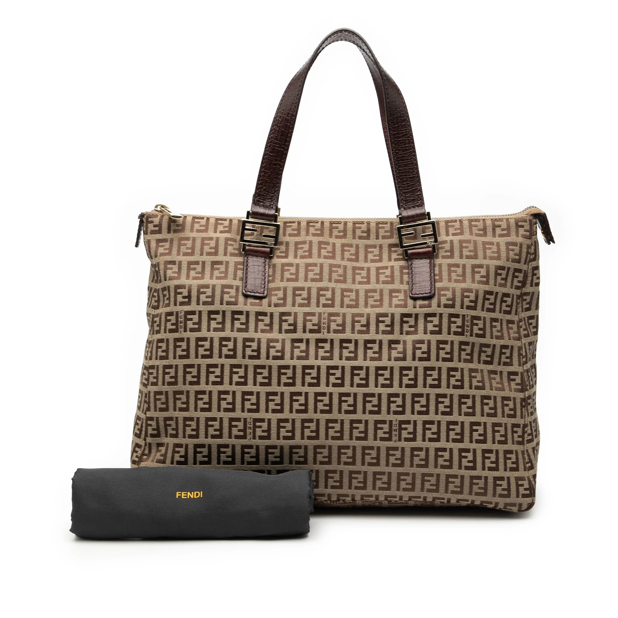 FENDI ZUCCHINO CANVAS TOTE BAG IN BROWN