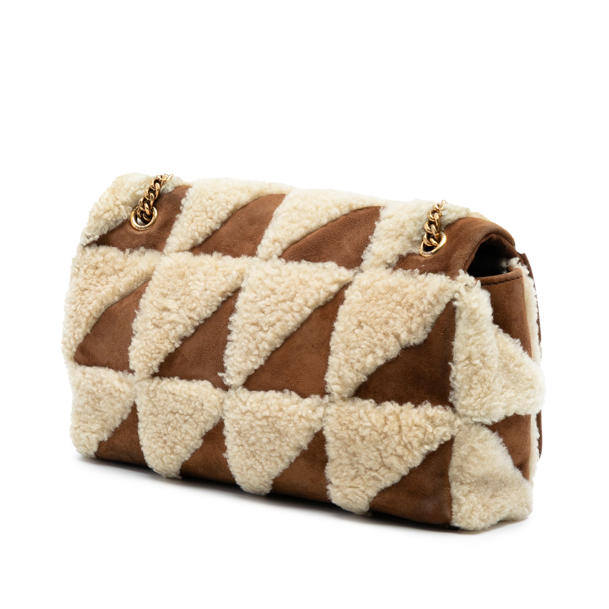 Saint Laurent Medium Suede and Shearling Patchwork Jamie Shoulder Bag Brown