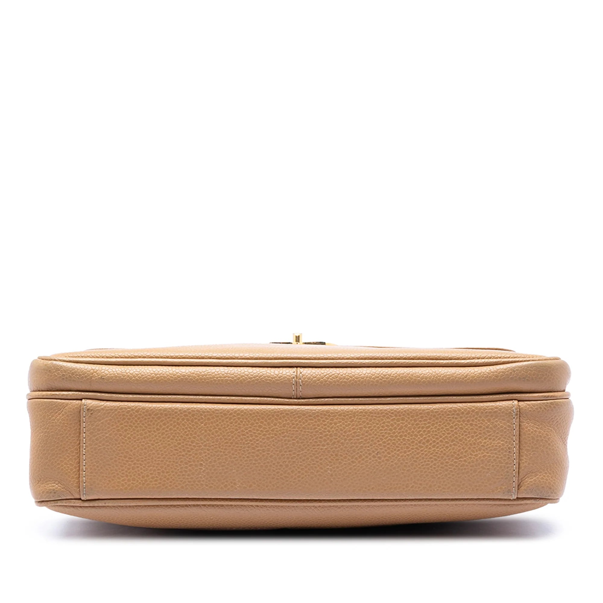 CHANEL CC CAVIAR FRONT POCKET CHAIN SHOULDER BAG IN BEIGE