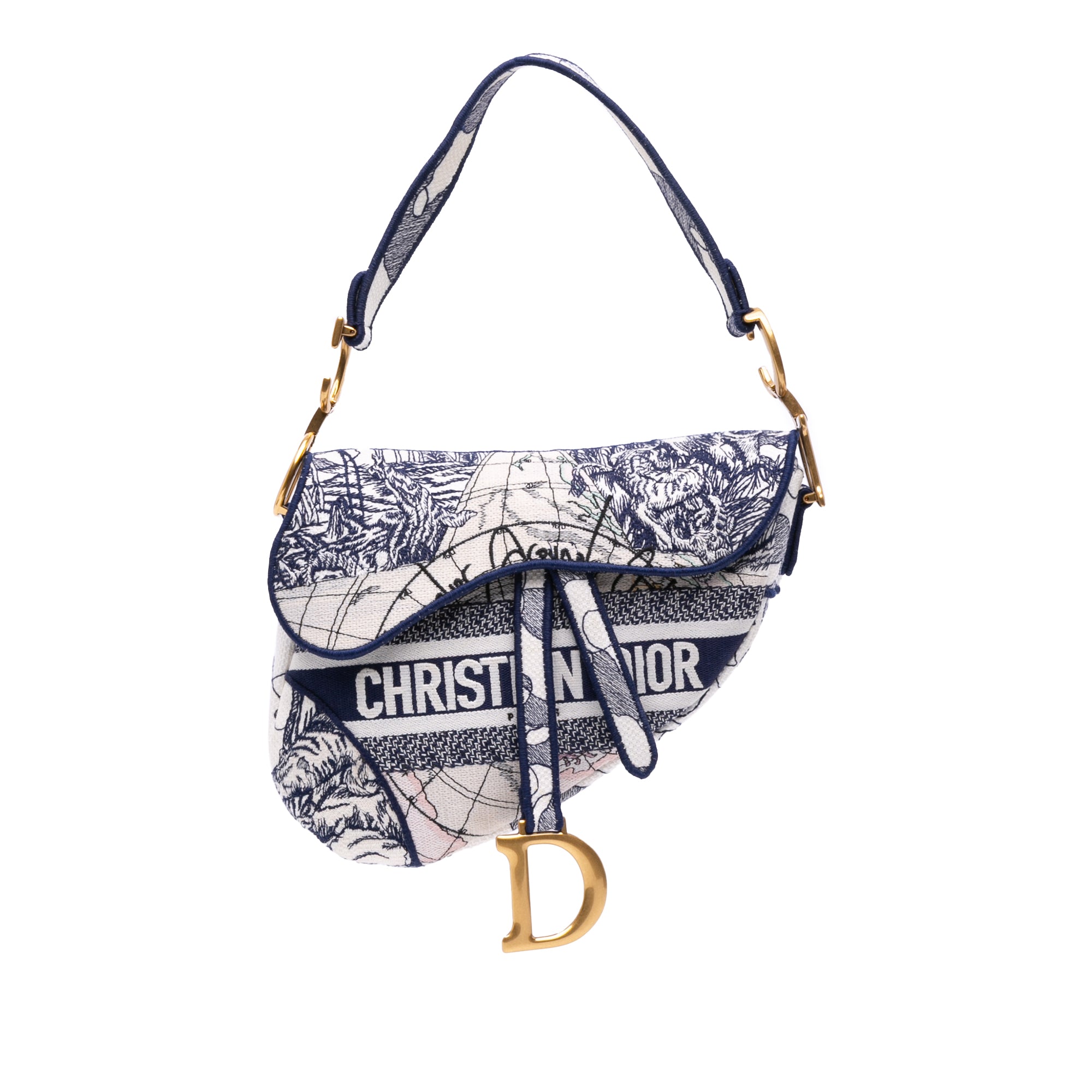 Christian Dior Canvas Embroidered Around the World Saddle Bag