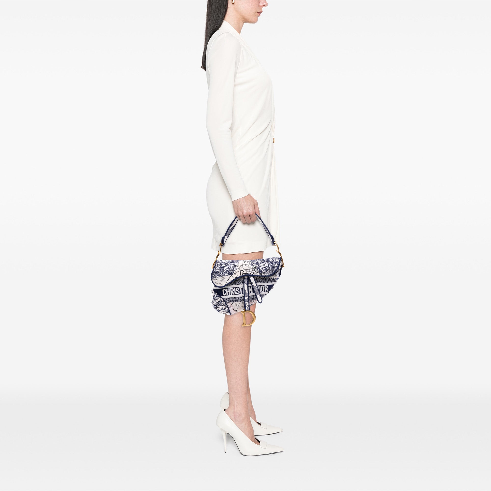 Christian Dior Canvas Embroidered Around the World Saddle Bag