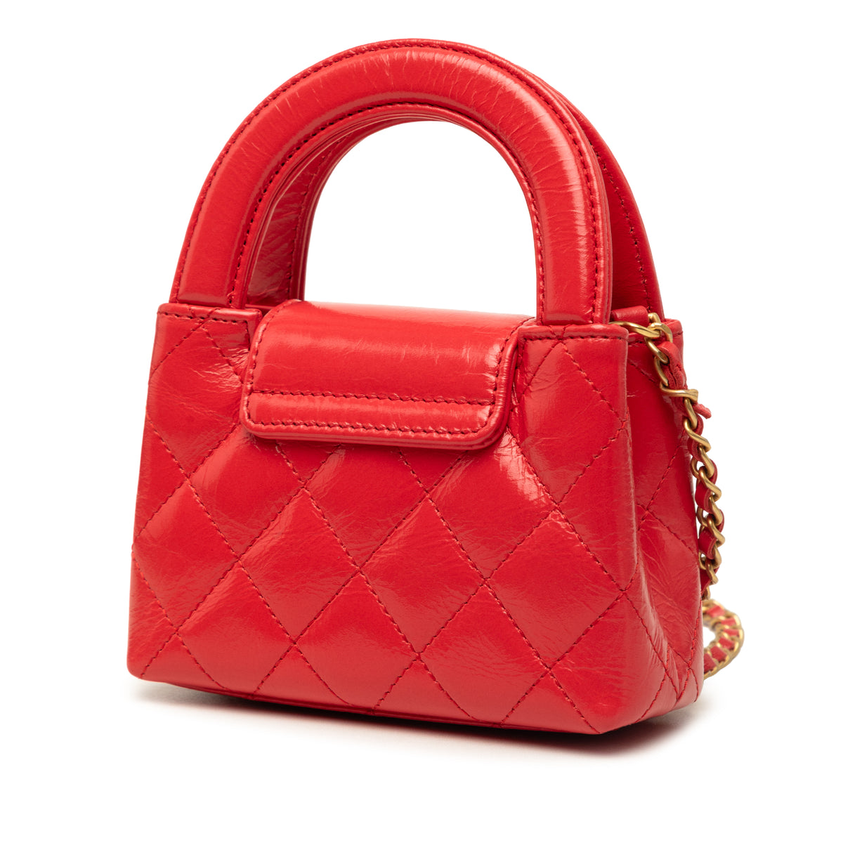 Chanel Mini Nano Shiny Aged Calfskin Kelly Shopper Bag Red