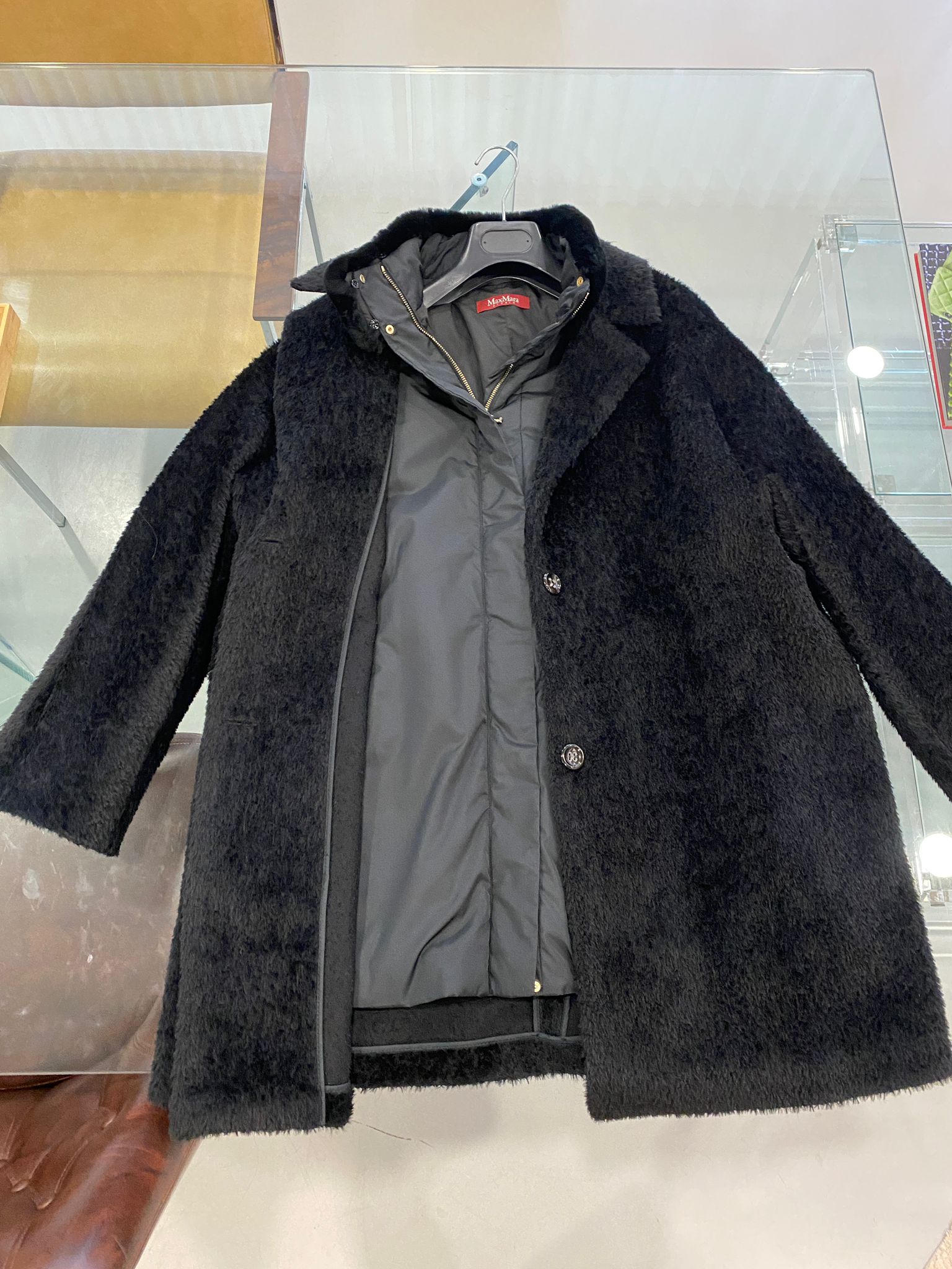 MaxMara Fur Double Coat In Black