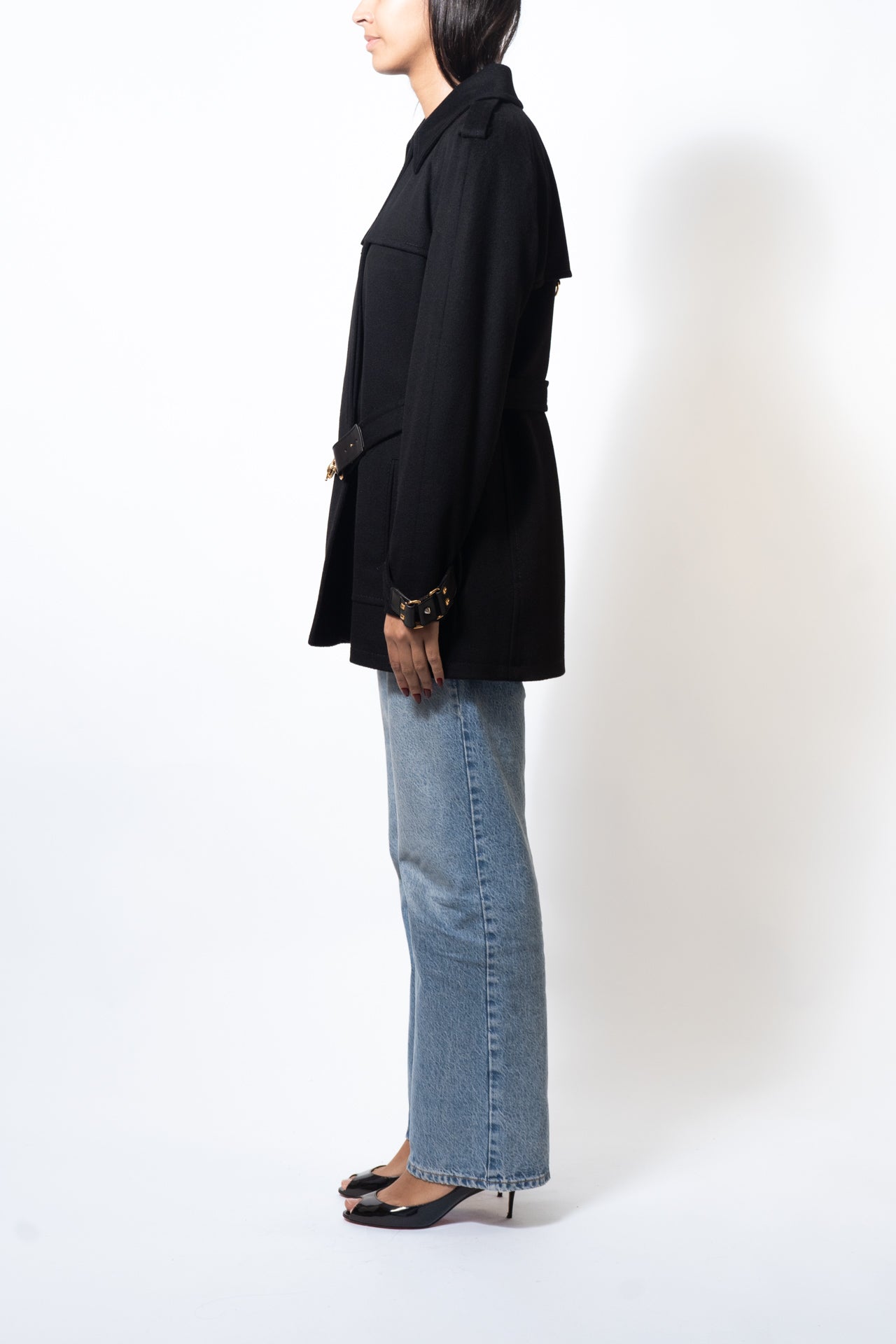 Gucci Wool Coat With Gold Details With Belt