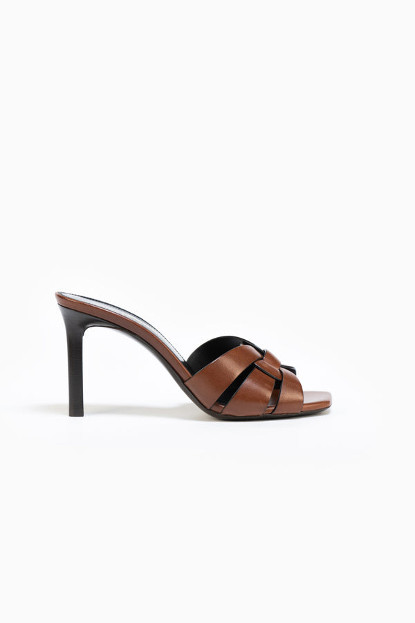 Saint Laurent TRIBUTE LEATHER MULES IN Brown - Size 36
