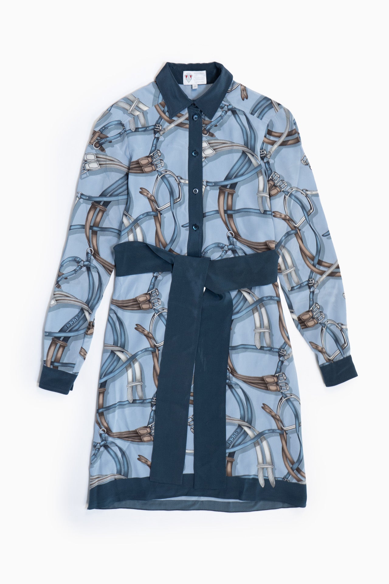 Gucci Printed Silk Dress in Blue- Size 38