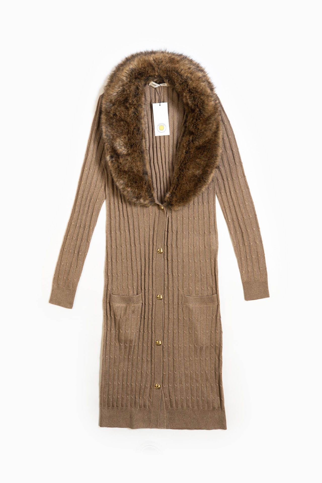 Saint Laurent Cardigan Knit Dress In Brown