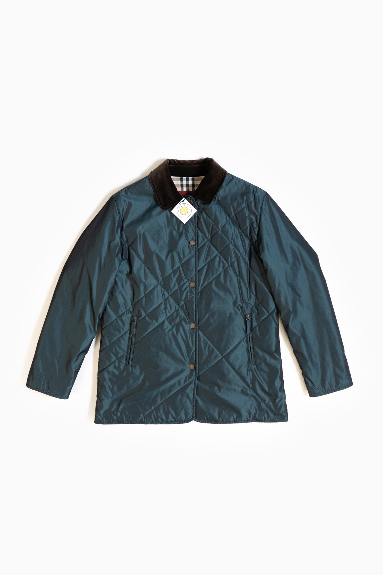 Casaco azul Burberry com gola xadrez