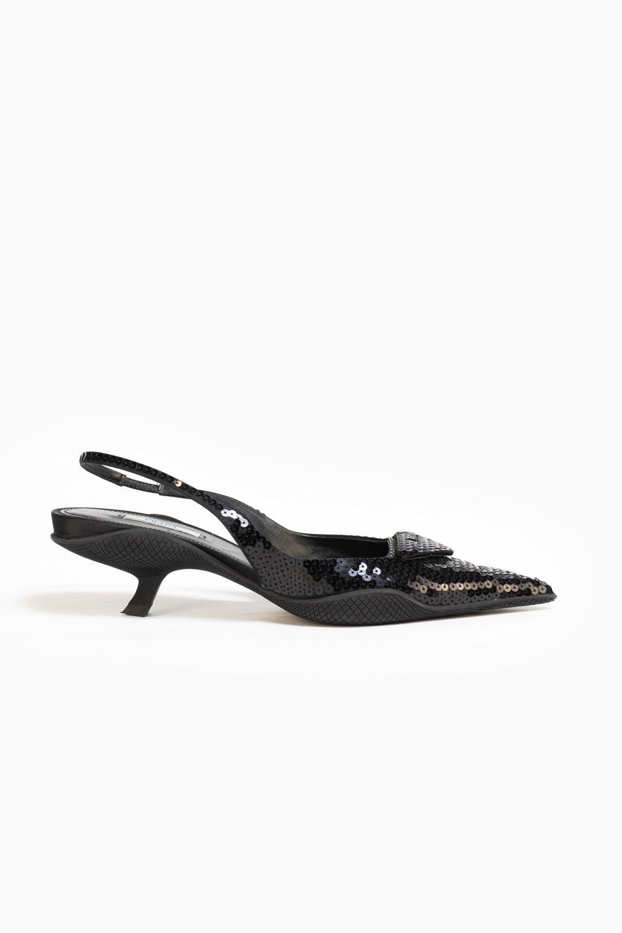 Prada Triangle Patch Slingback Sequins Pumps - Tamanho 40