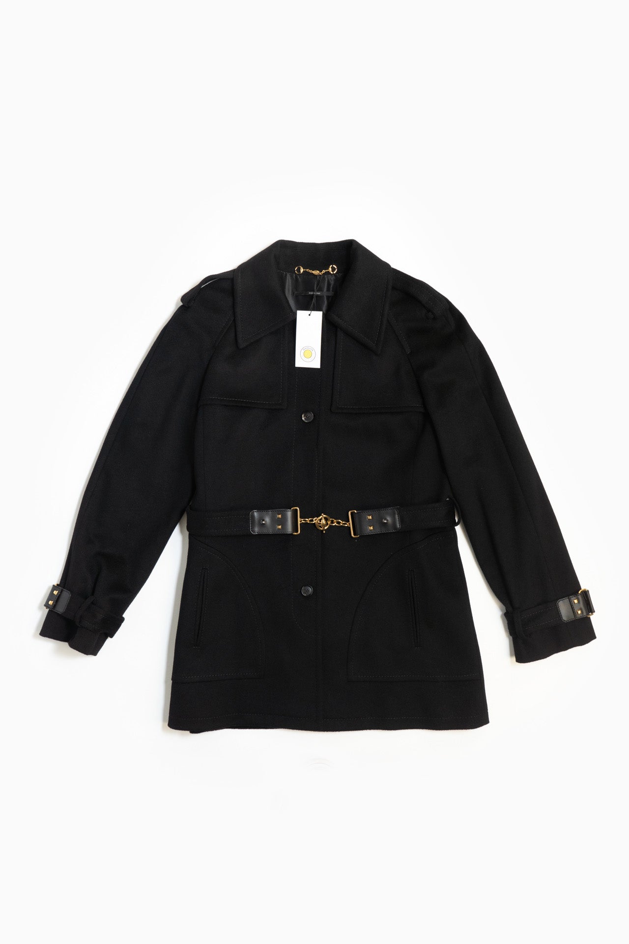 Gucci Wool Coat With Gold Details With Belt