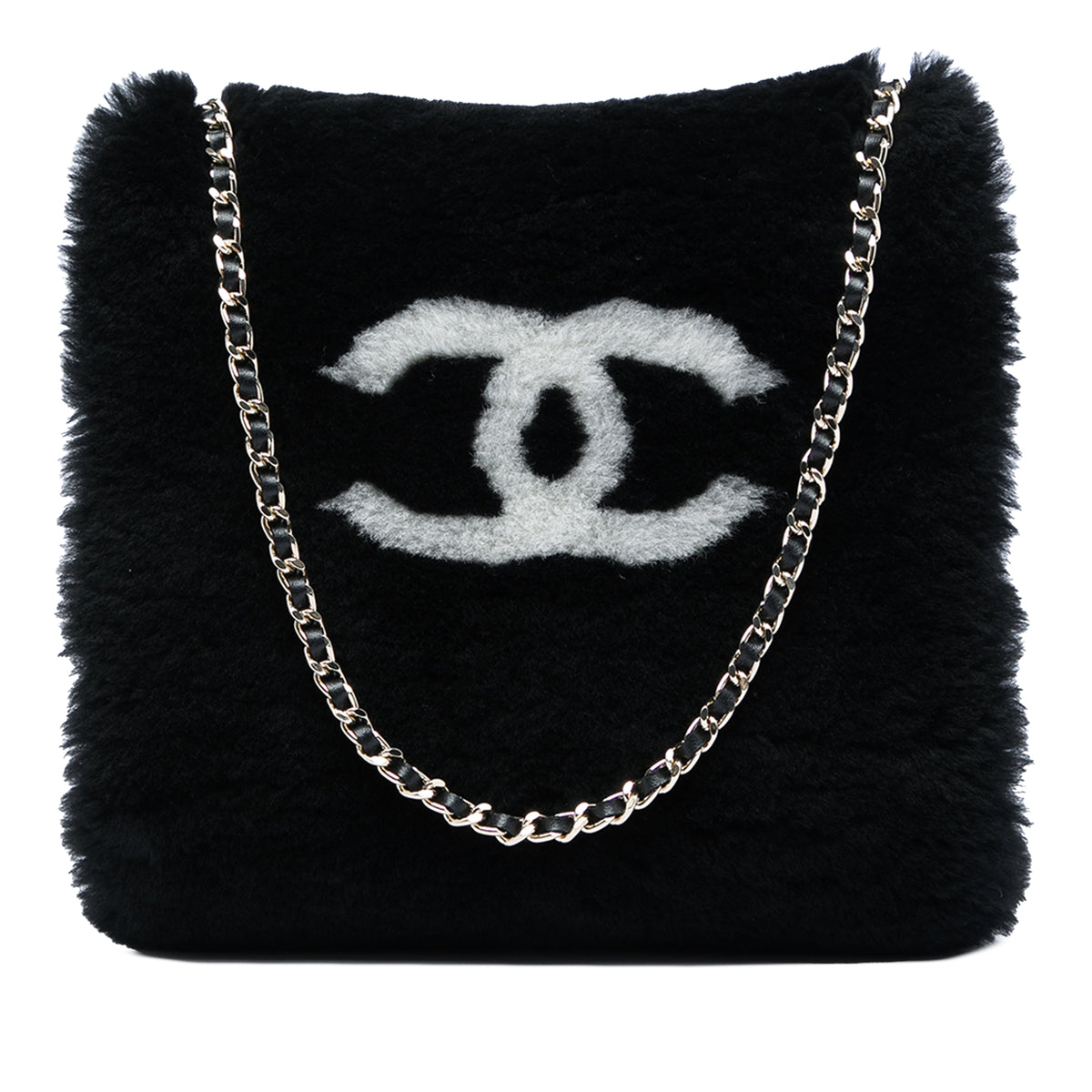 Chanel CC Shearling Muff Shoulder Bag Black