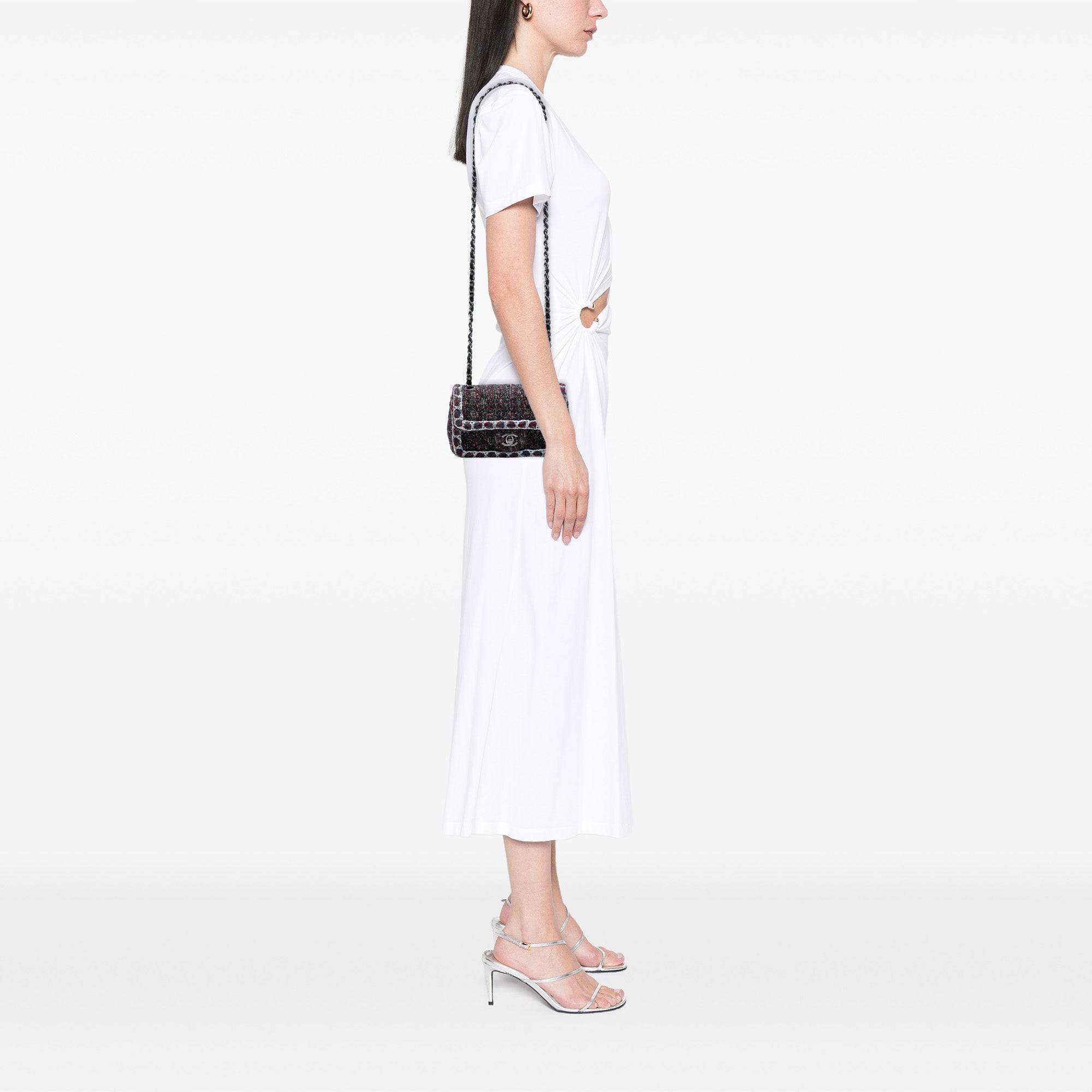 Chanel Mini Rectangular Classic Tweed Braided Single Flap Black