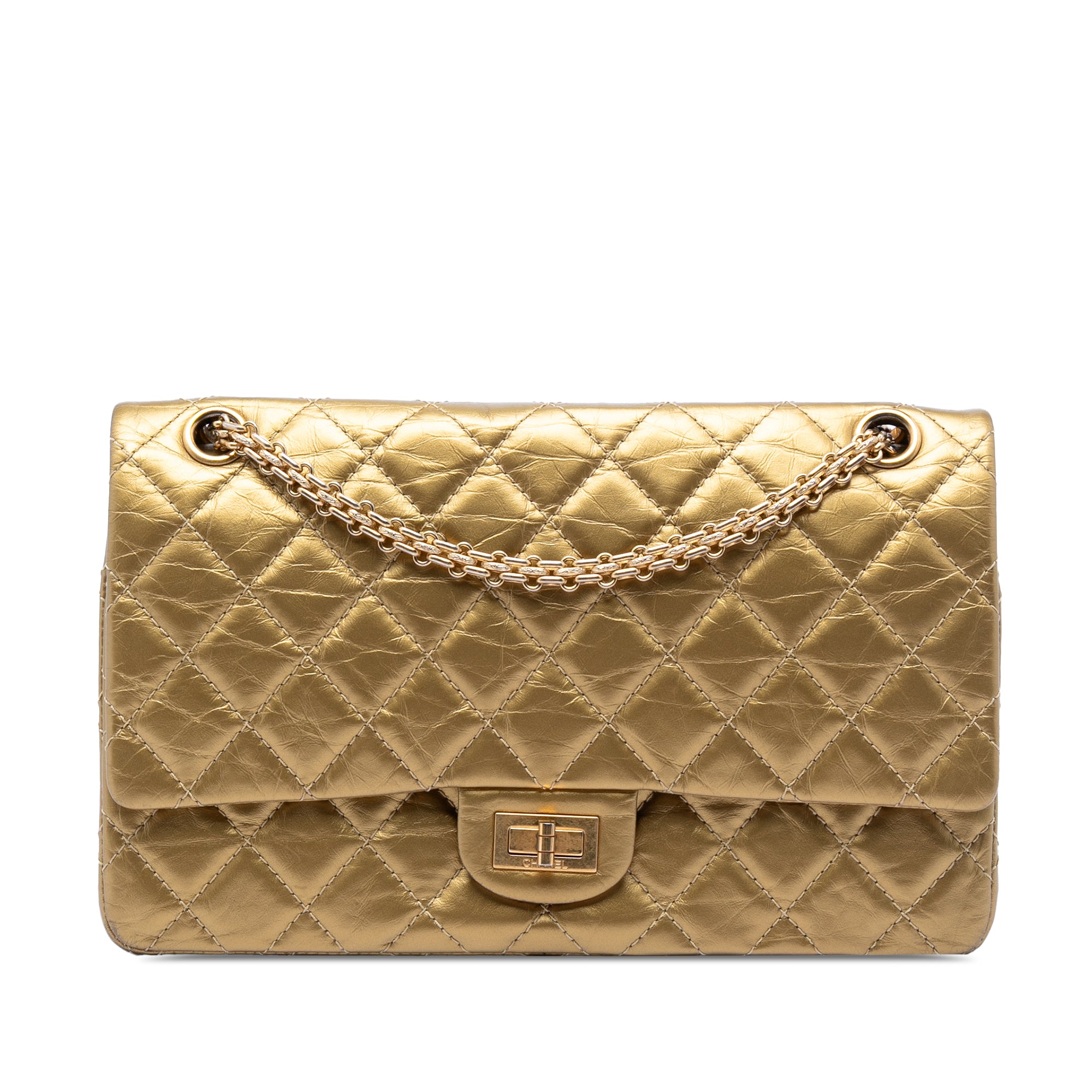 Chanel Quilted Metallic Aged Calfskin Reissue 2.55 Double Flap 226 Gold