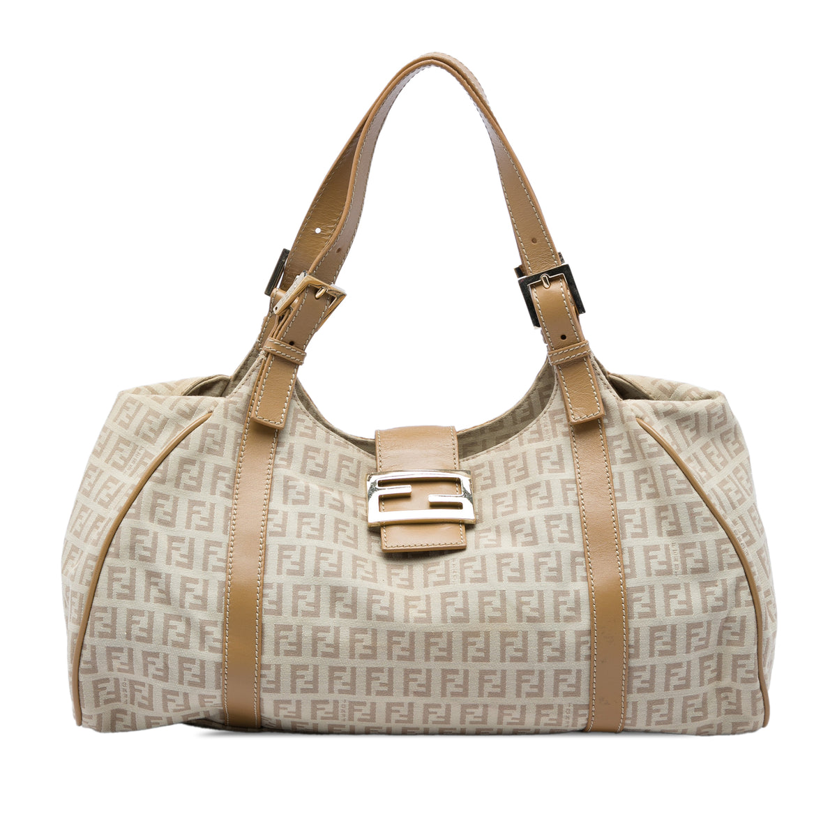 Fendi Zucchino Canvas Shoulder Bag Beige