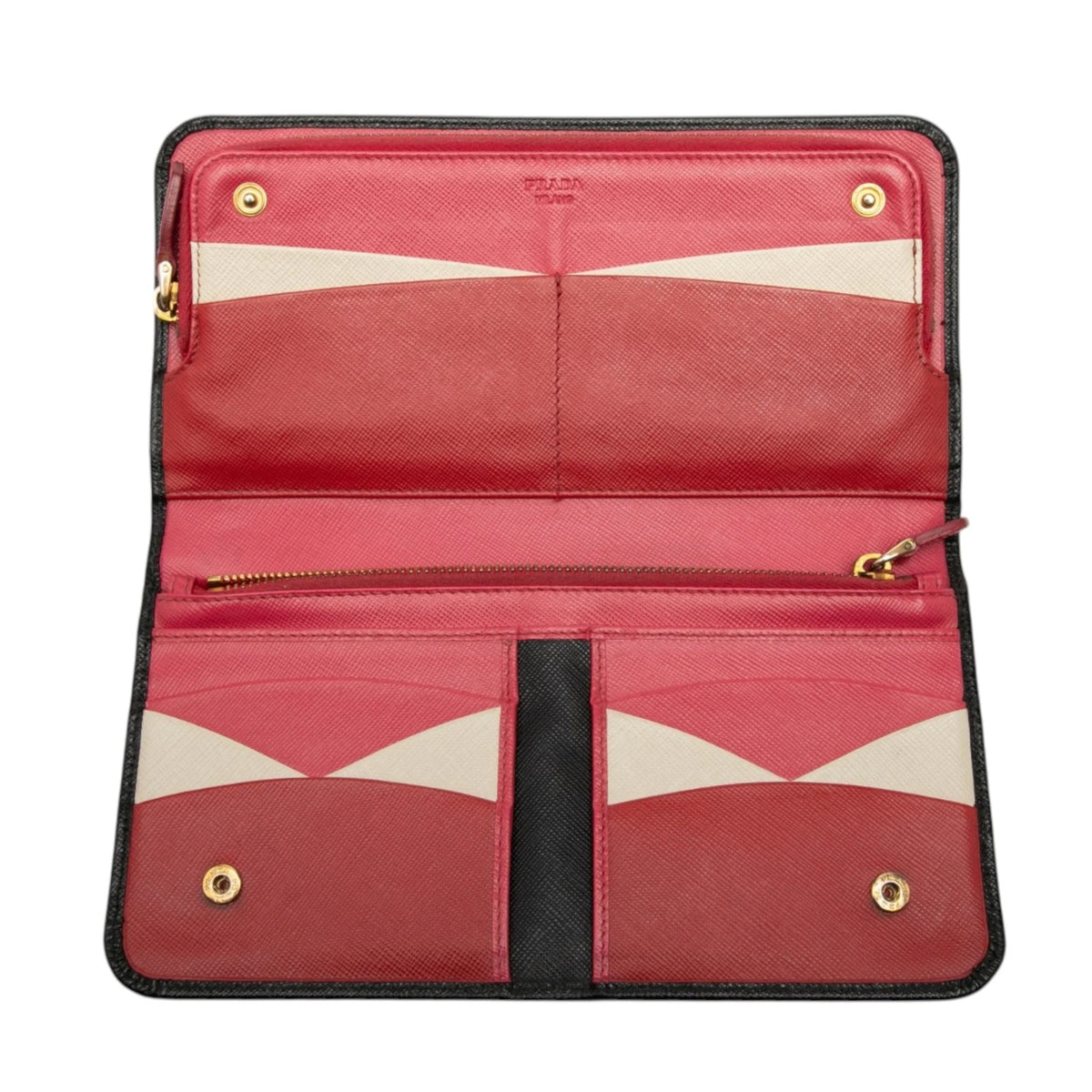 Prada Saffiano Zip Around Long Wallet in Black