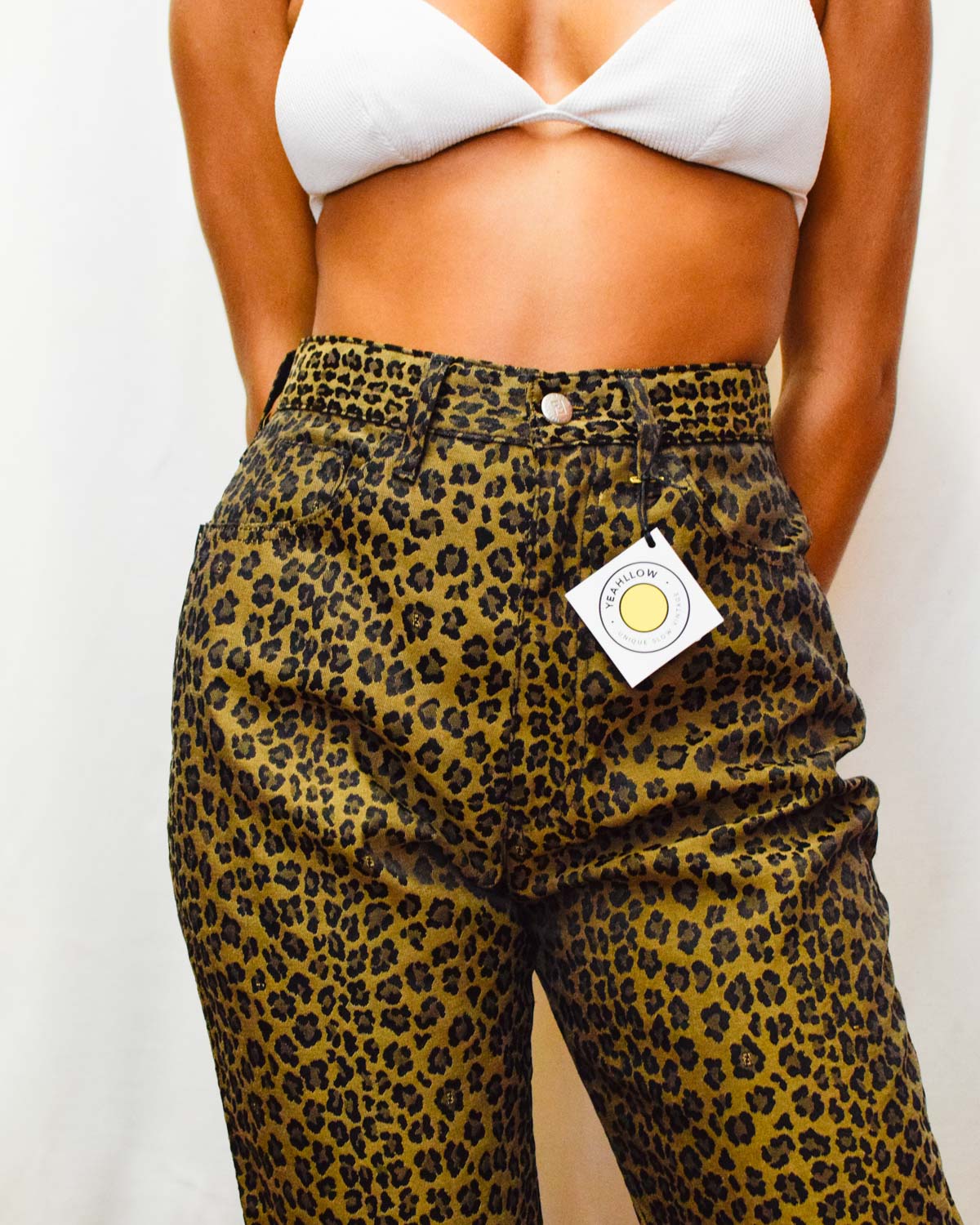 Calça cintura alta Fendi vintage padrão leopardo original - 38