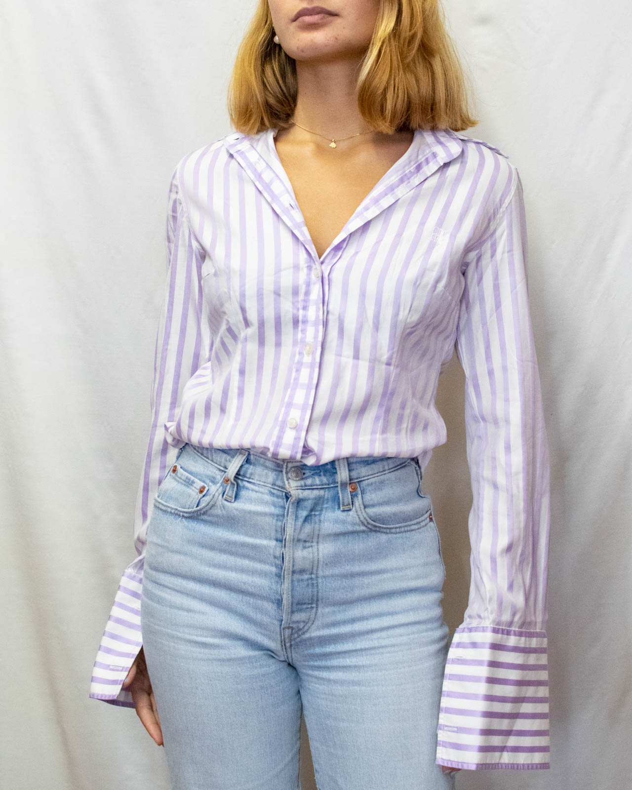 White and Lilac Carolina Herrera Sleeved Shirt - Made in Portugal