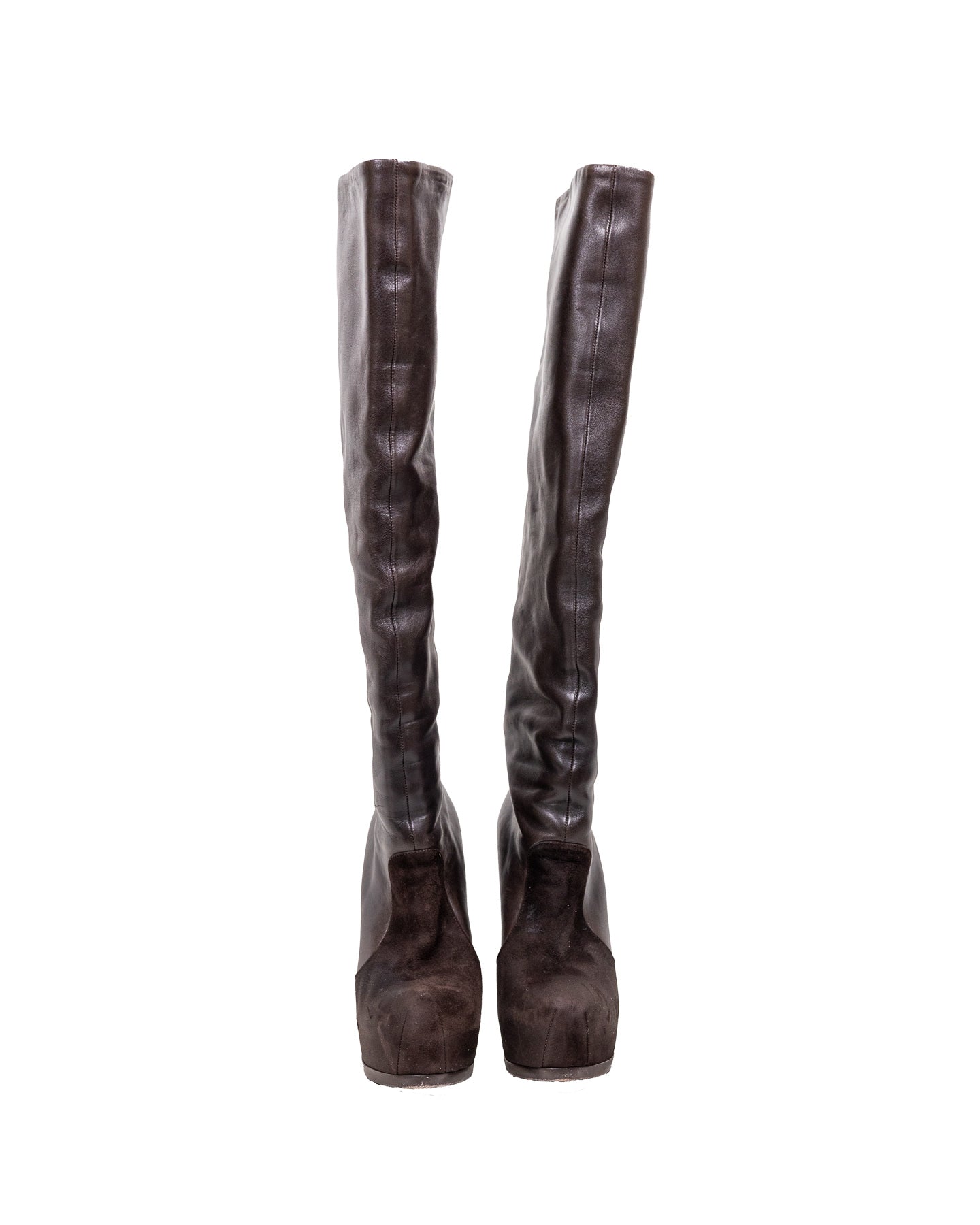 Yves Saint Laurent Knee Hight Heel Leather Boots - Size 38 With Box