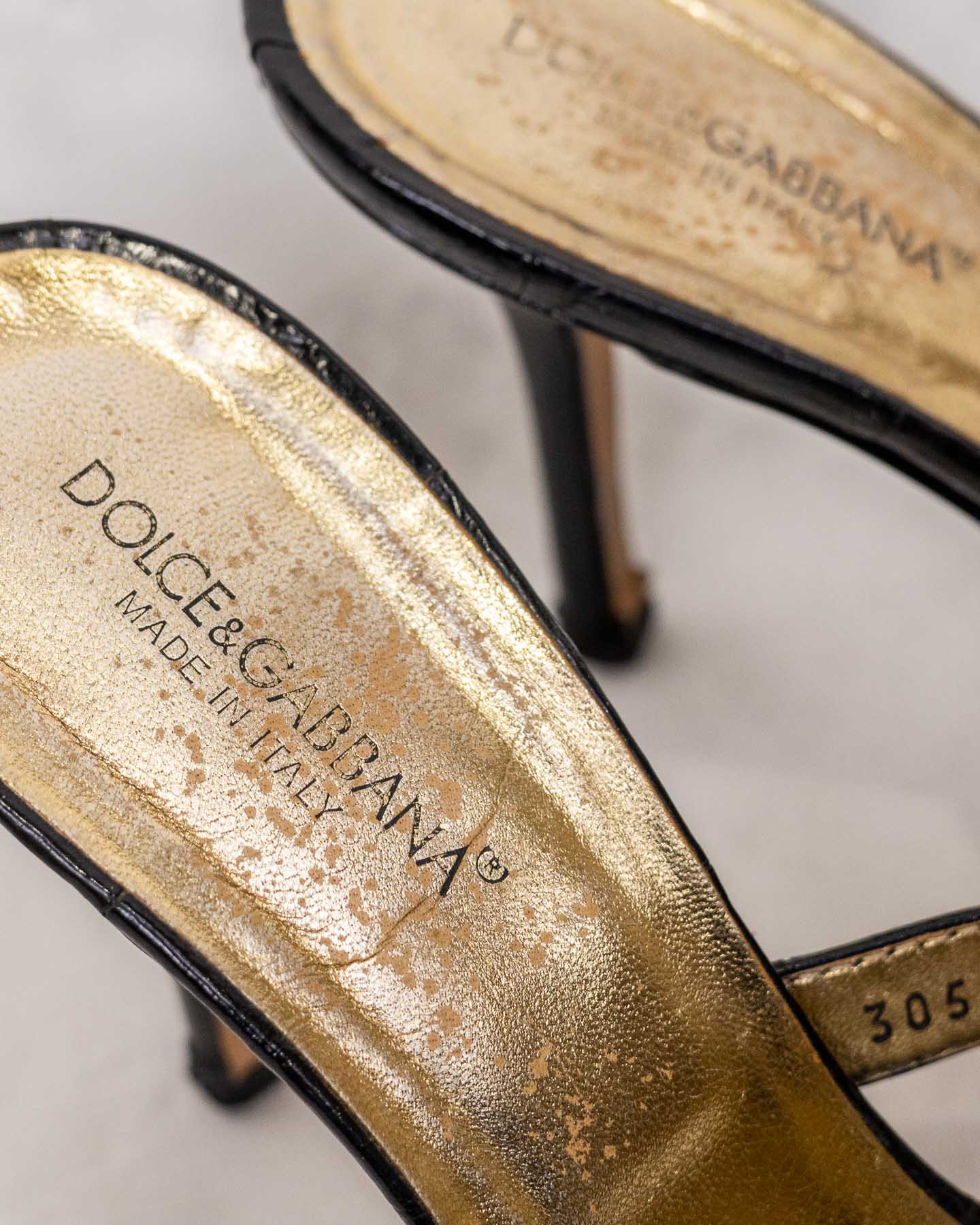 Sandália aberta de couro Dolce&Gabbana em preto - tamanho 38 com caixa