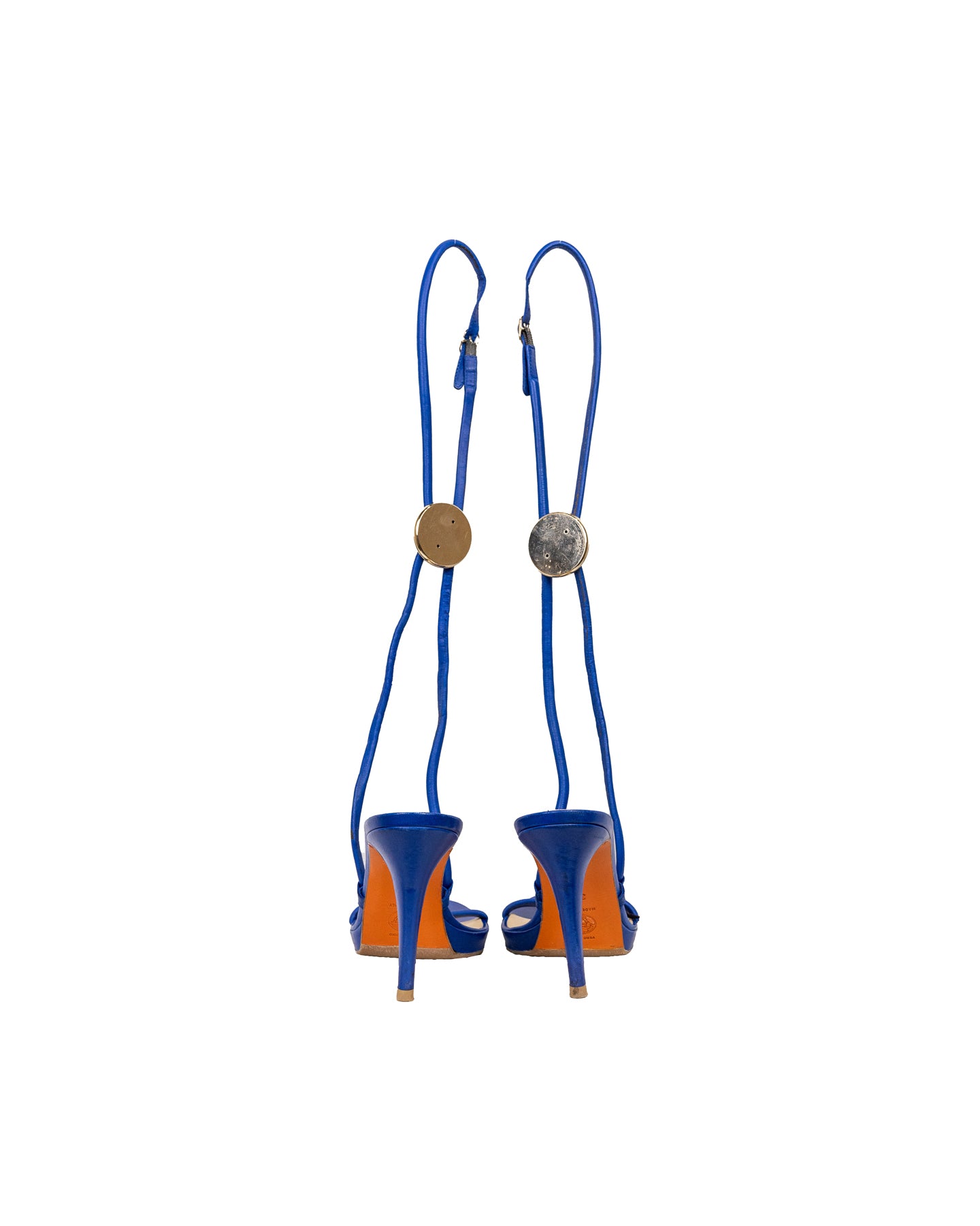 Versace Sandales à talons bleus Détail doré avec sac à poussière - Taille 38,5