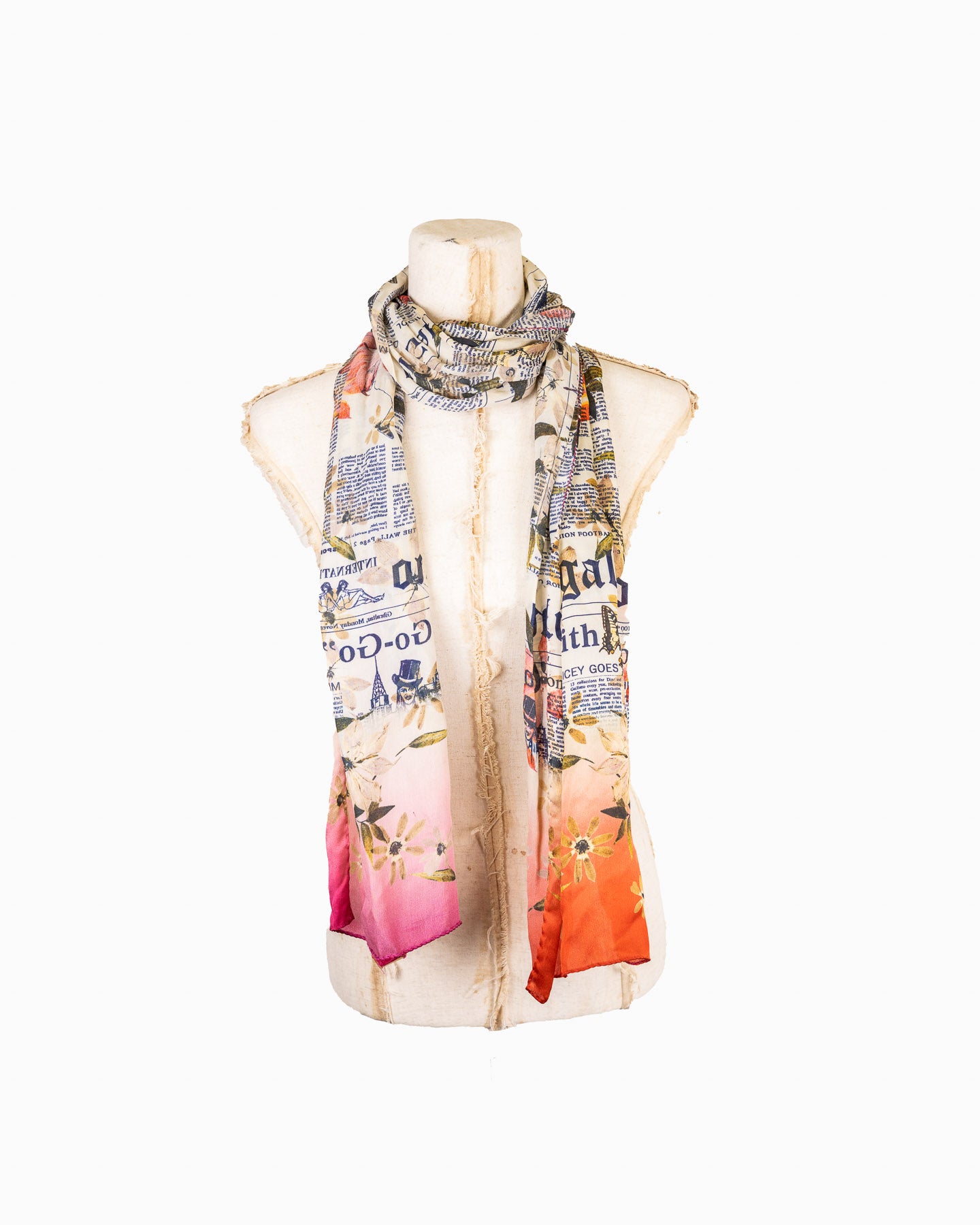 Galliano 100% Silk Butterfly Newspaper buy Print Scarf