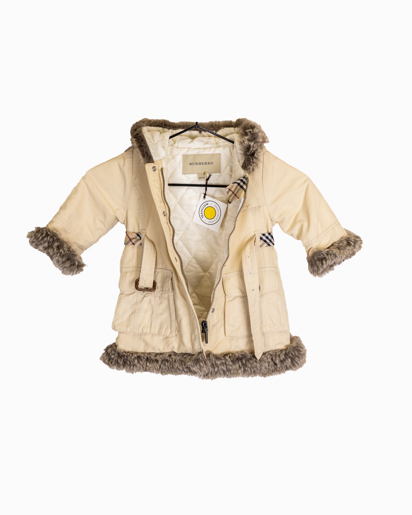 Burberry Jacket With Monogram Belt and Fur