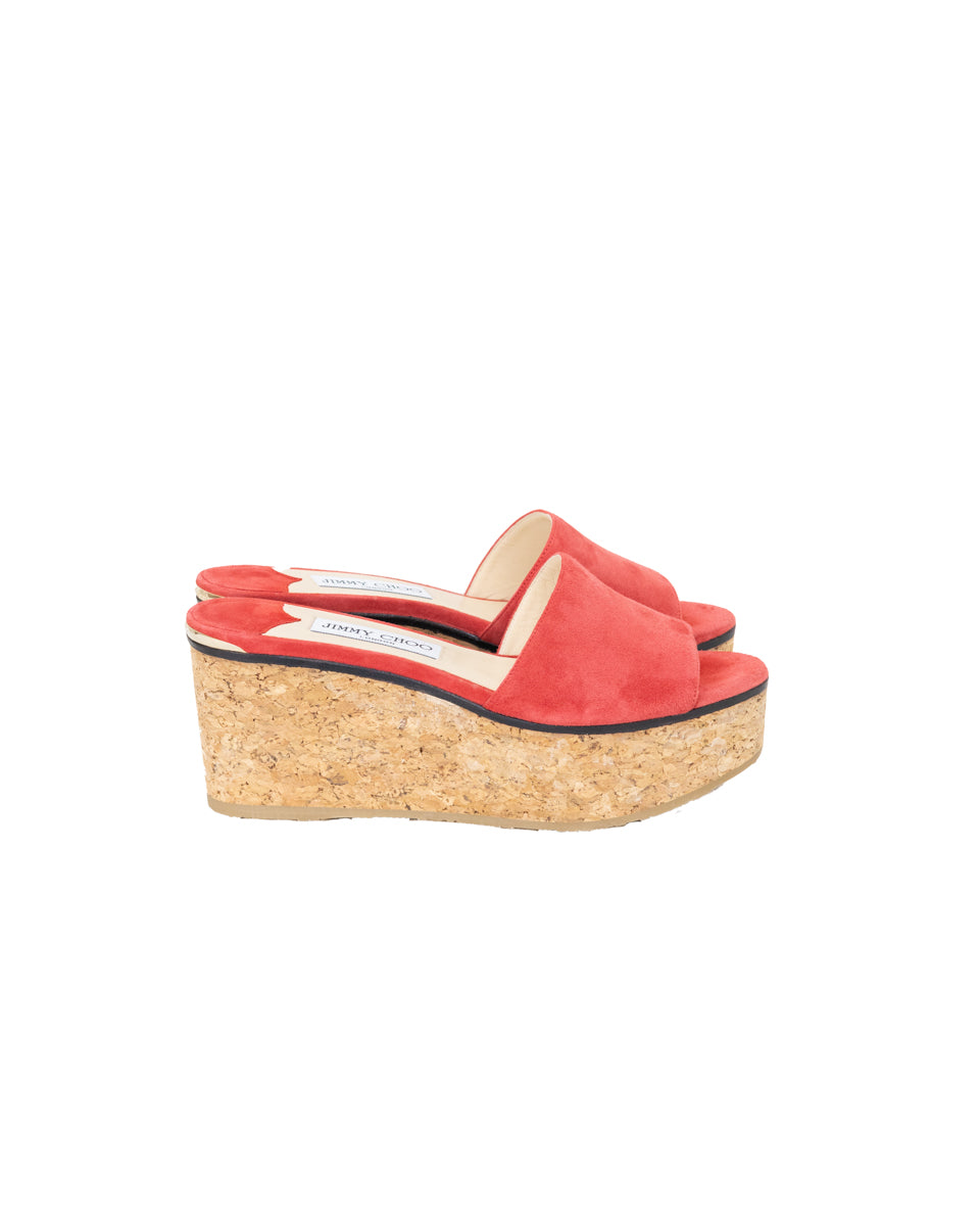 Jimmy Choo Red Deedee 80 Wedge Shoes - Size 37