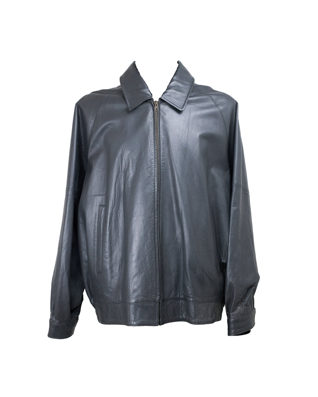 Burberry Dark Grey Leather Bomber Jacket