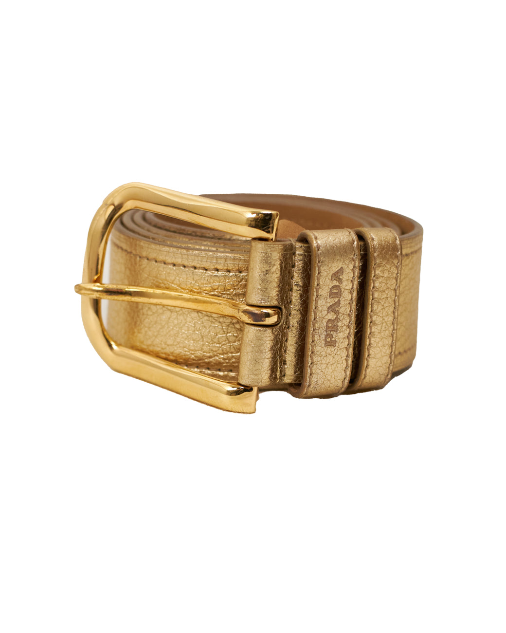 Cinto Prada de Couro Dourado - tamanho 36