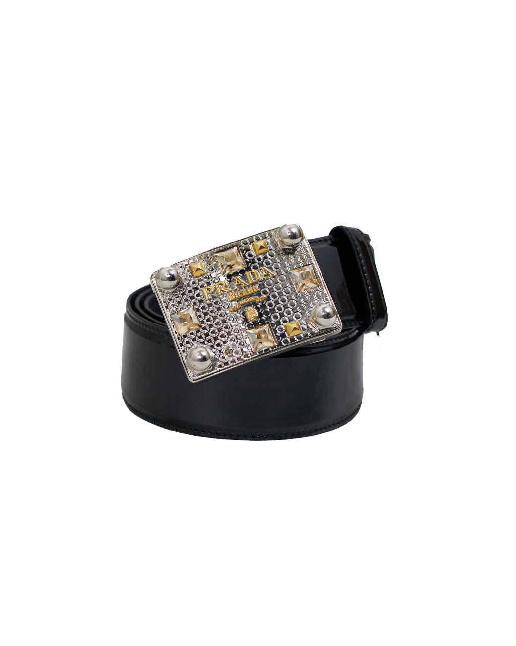 Cinto Prada Preto Vinil Couro - tamanho 36