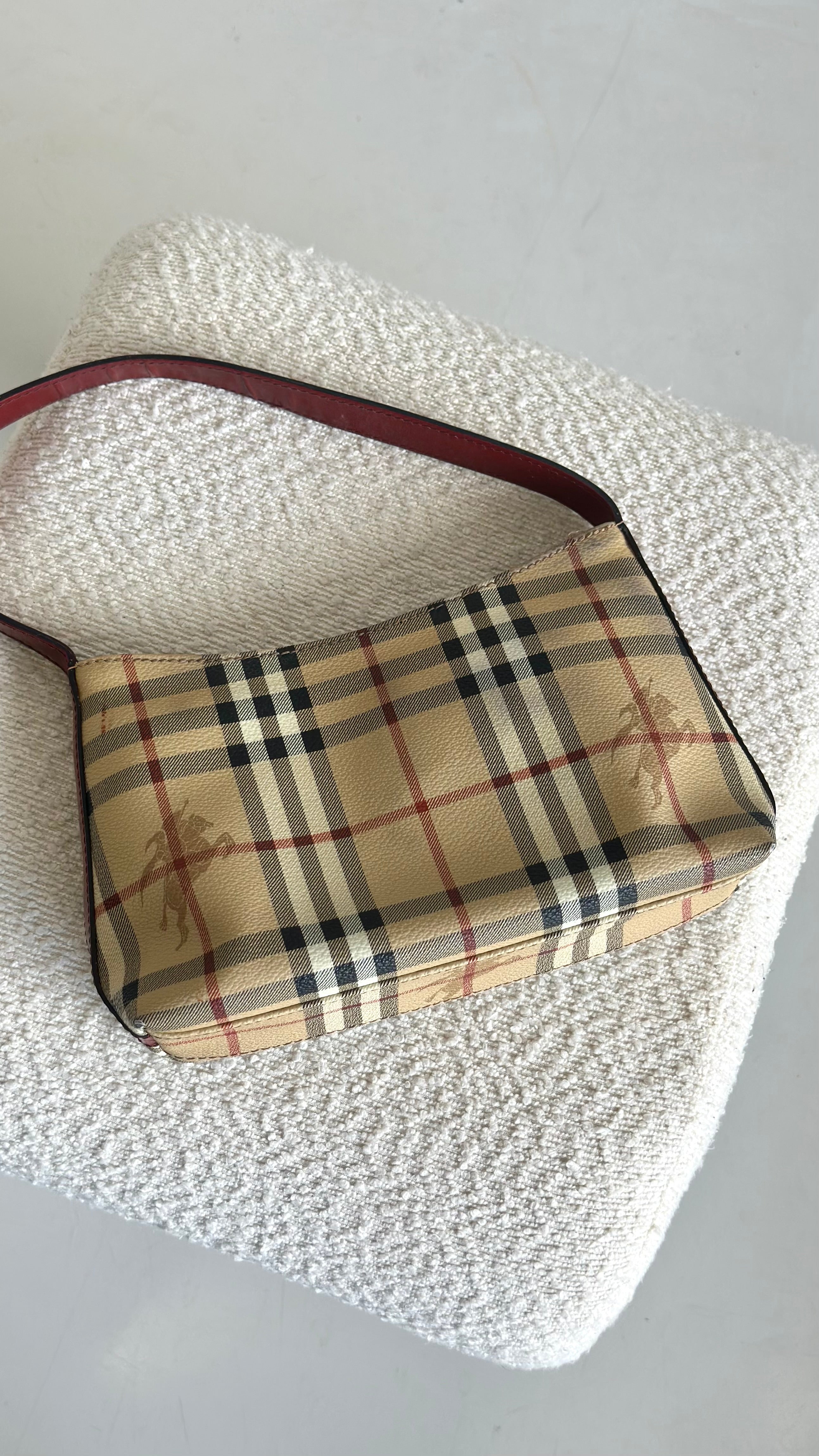 BURBERRY NOVA CHECK SHOULDER BAG IN BORDEAUX