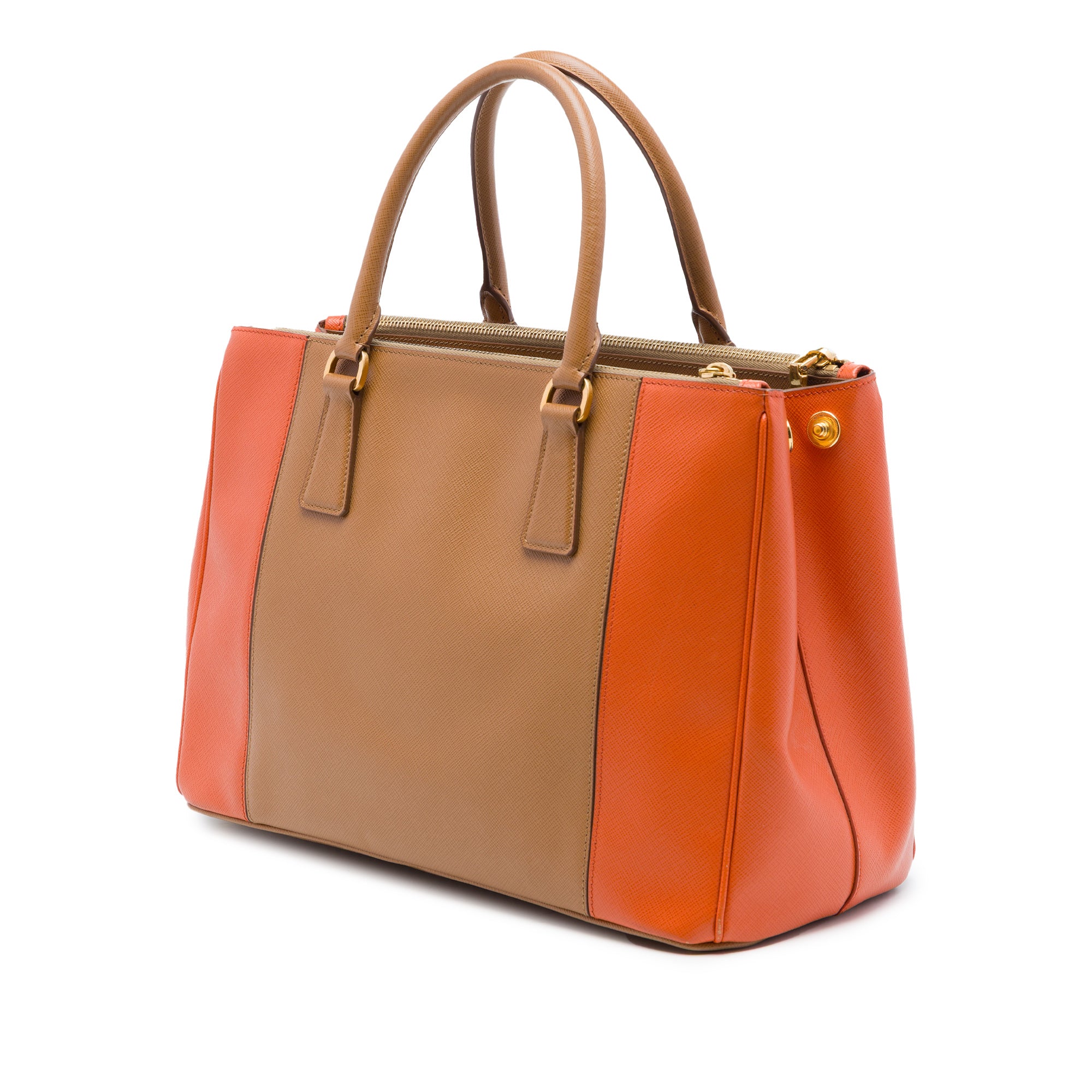 Prada Medium Bicolor Saffiano Lux Galleria Double Zip Satchel Brown