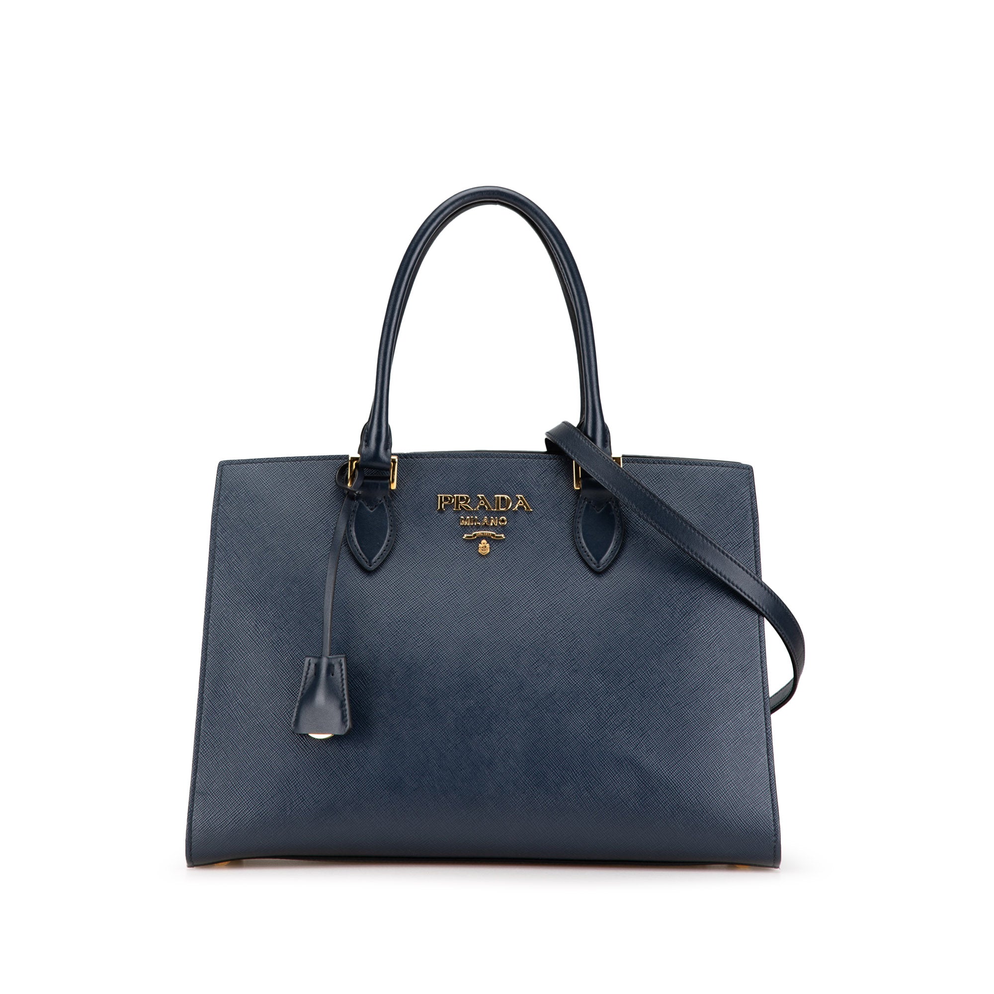 Prada Large Saffiano Lux Satchel In Navy