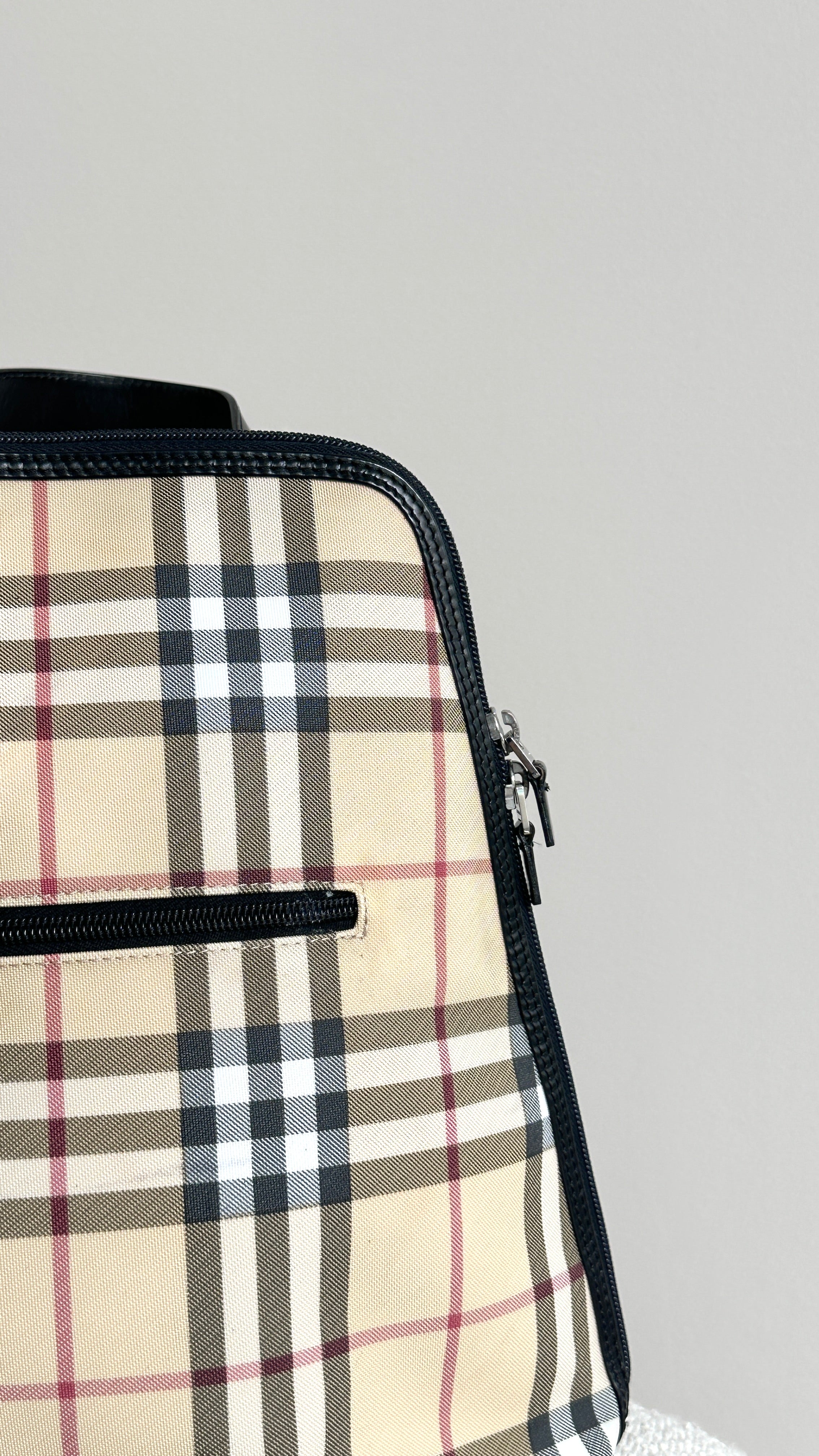 BURBERRY NOVA CHECK CANVAS BACKPACK IN BEIGE