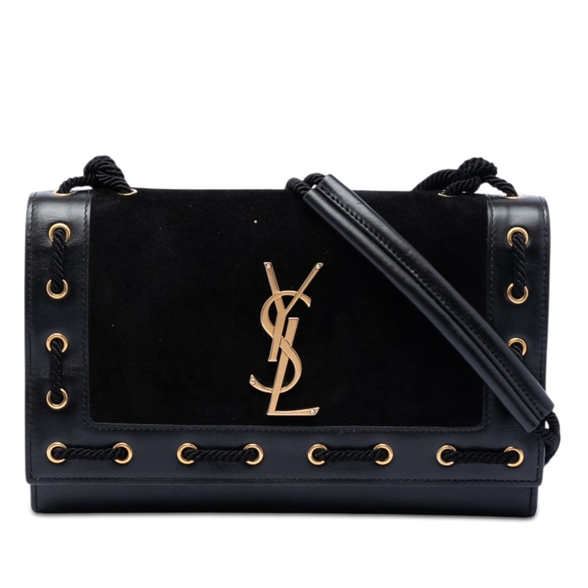 Saint Laurent Medium Suede Rope Stitch Kate Crossbody Black