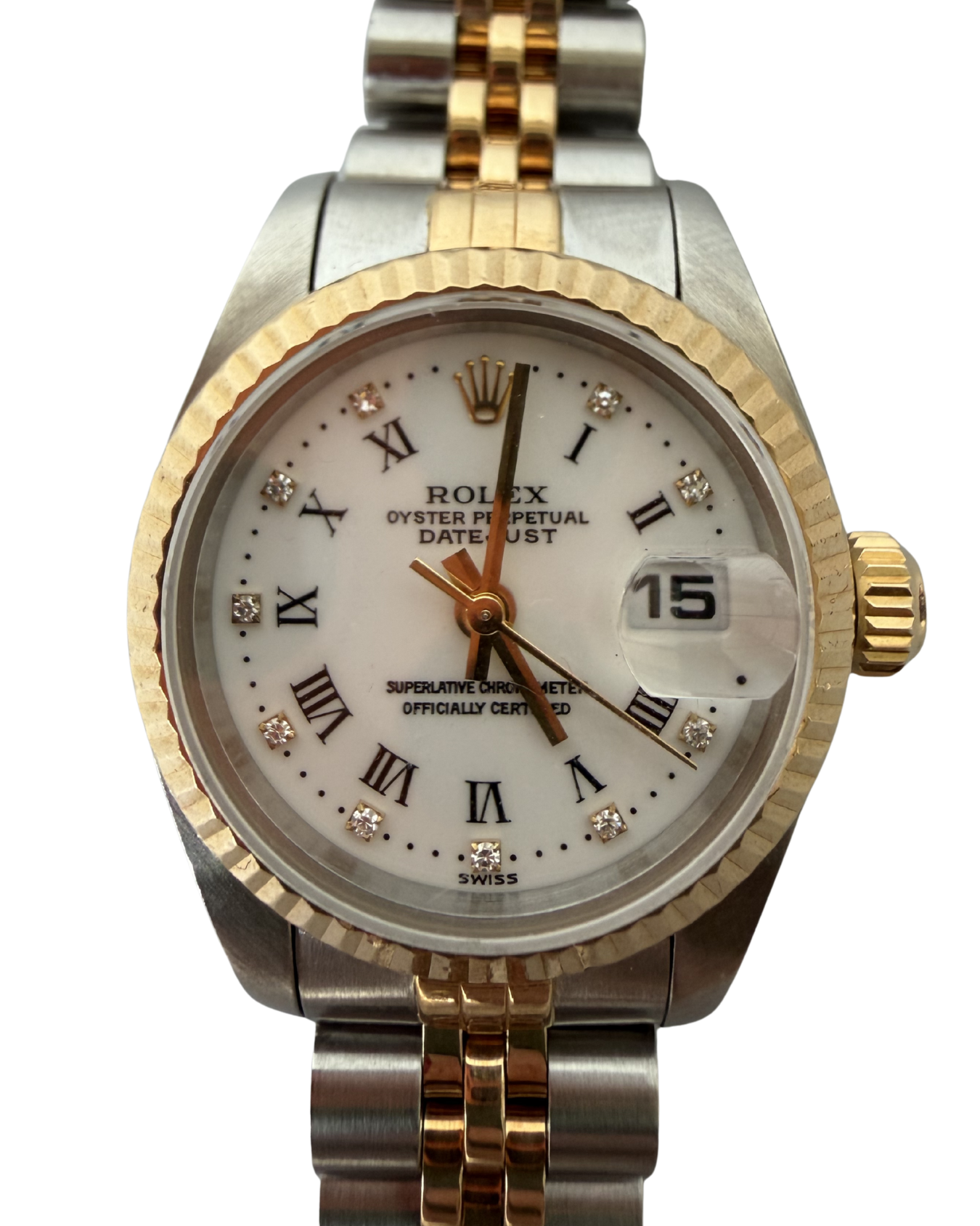 ROLEX LADY DATEJUST 26MM IN STEEL AND GOLD WITH WHITE DIAL AND DIAMONDS