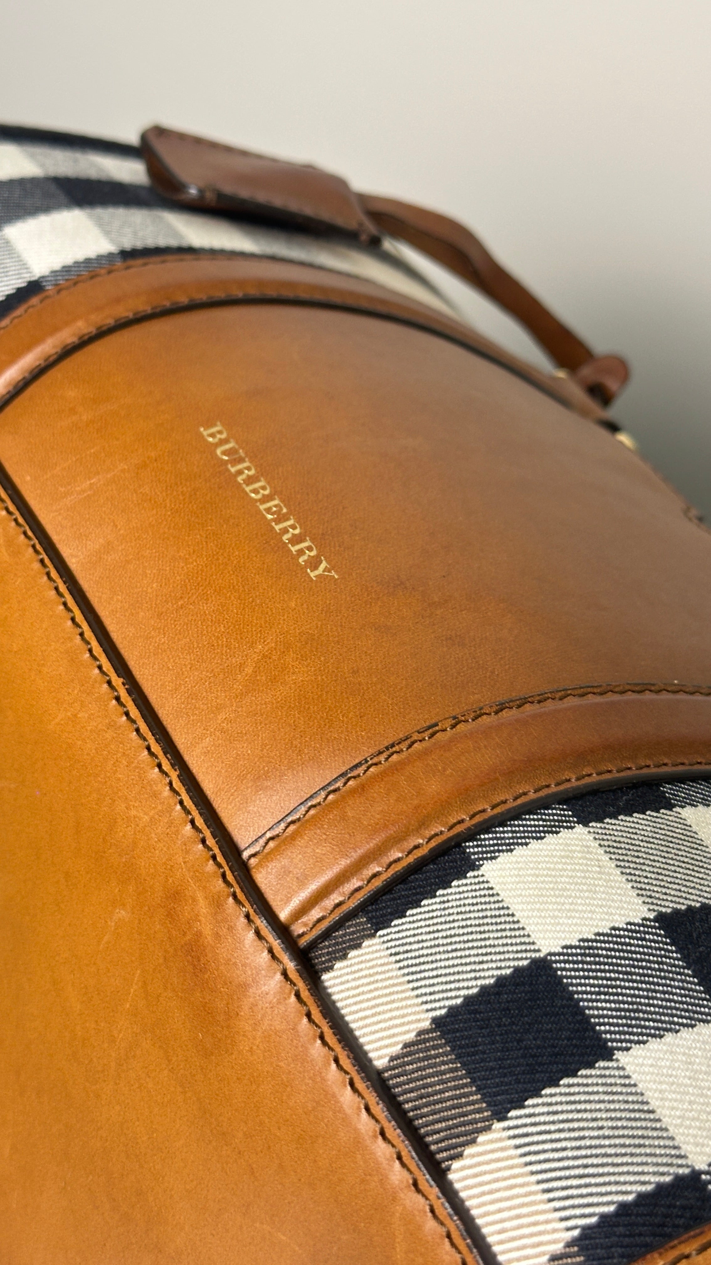 BURBERRY LEATHER BOWLING BAG IN BROWN