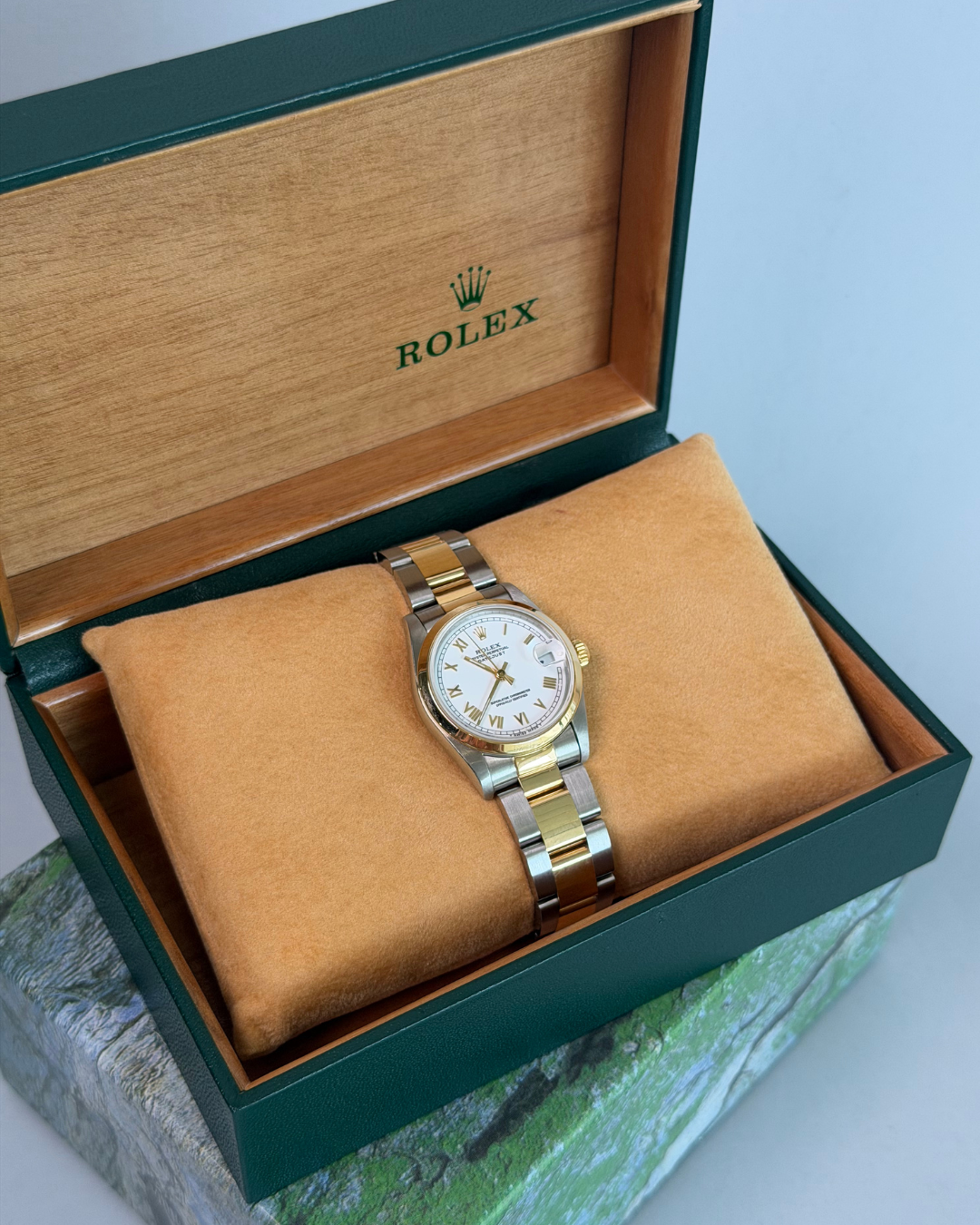 Rolex Datejust 31mm 2-Tone White Roman Dial Oyster Watch with Box and Documents