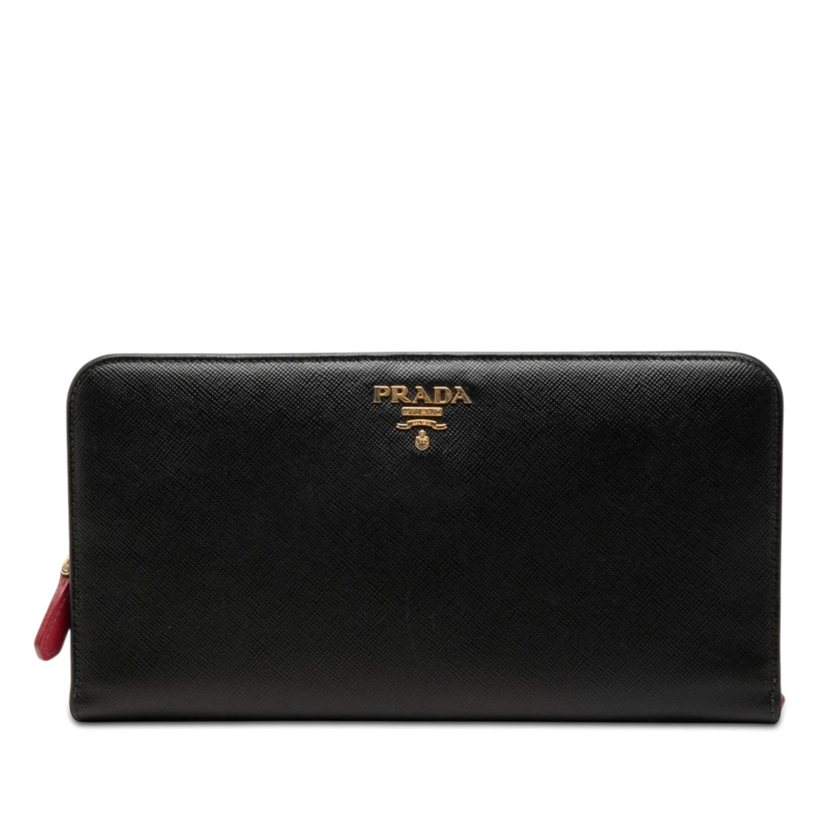 Prada Saffiano Zip Around Long Wallet in Black