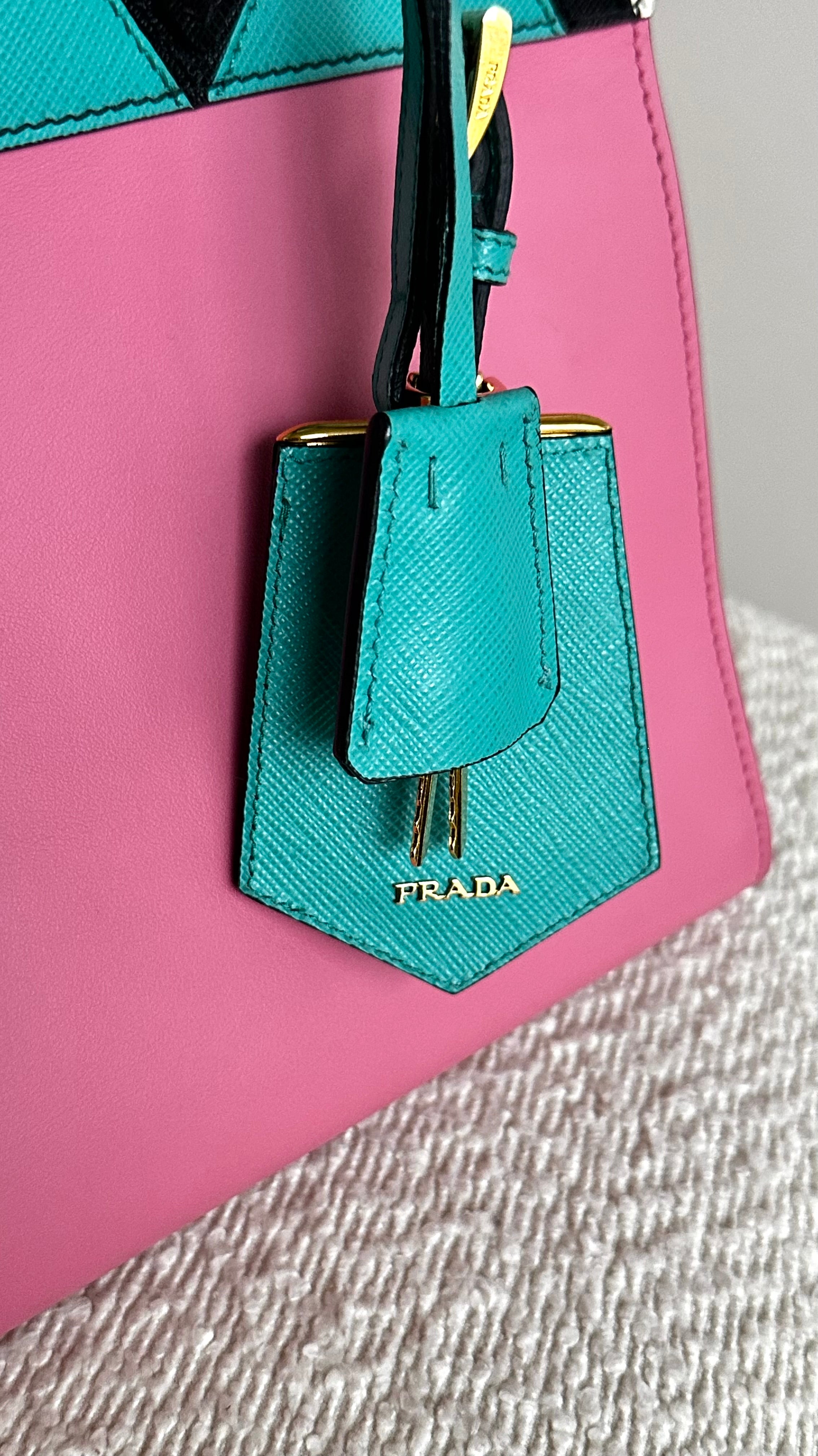 PRADA PARADIGME LEATHER BAG - IN PINK AND BLUE