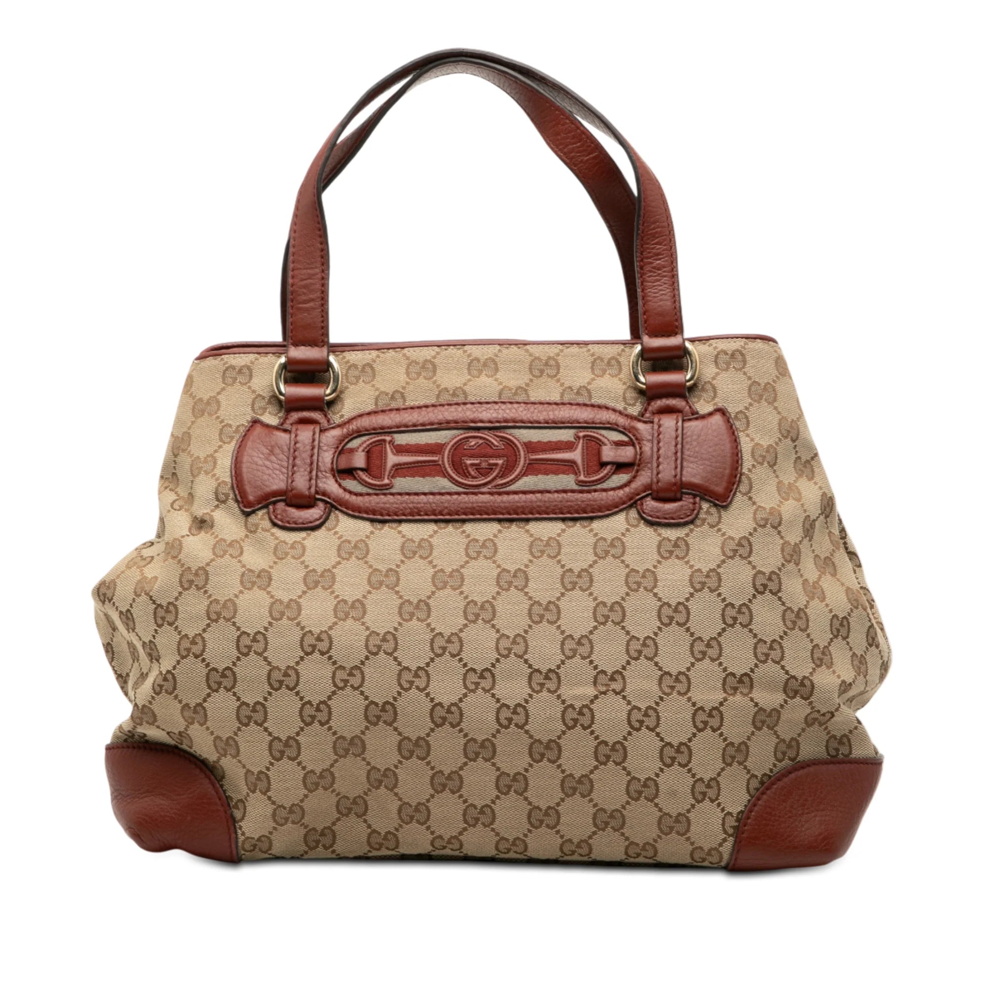 GUCCI GG CANVAS WEB DRESSAGE TOTE BAG IN BEIGE