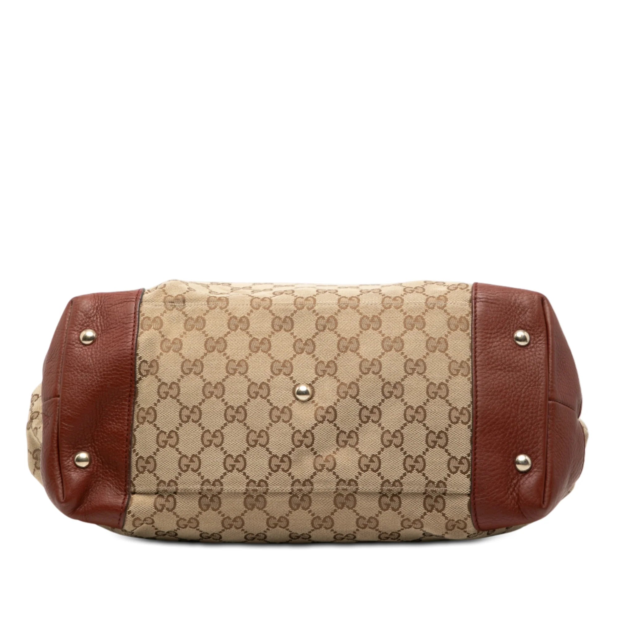 GUCCI GG CANVAS WEB DRESSAGE TOTE BAG IN BEIGE