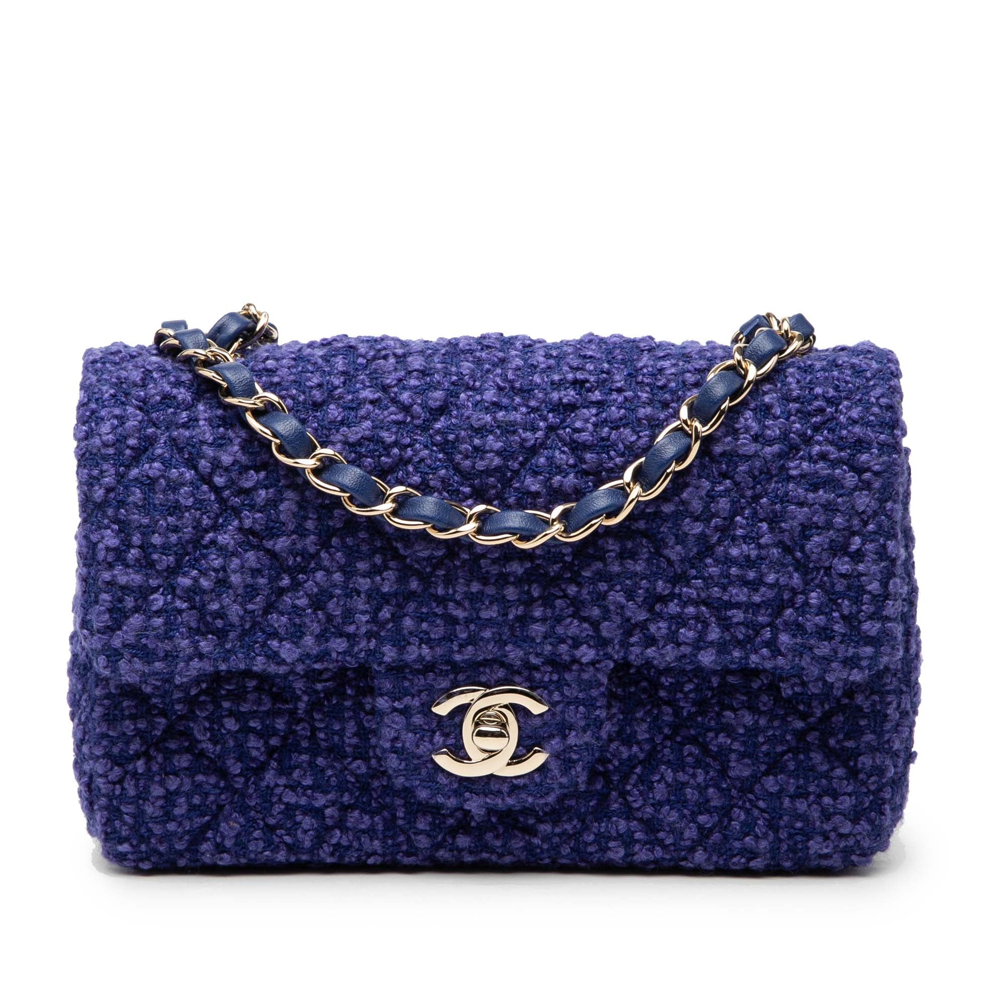Chanel Mini Rectangular Classic Tweed Single Flap Blue