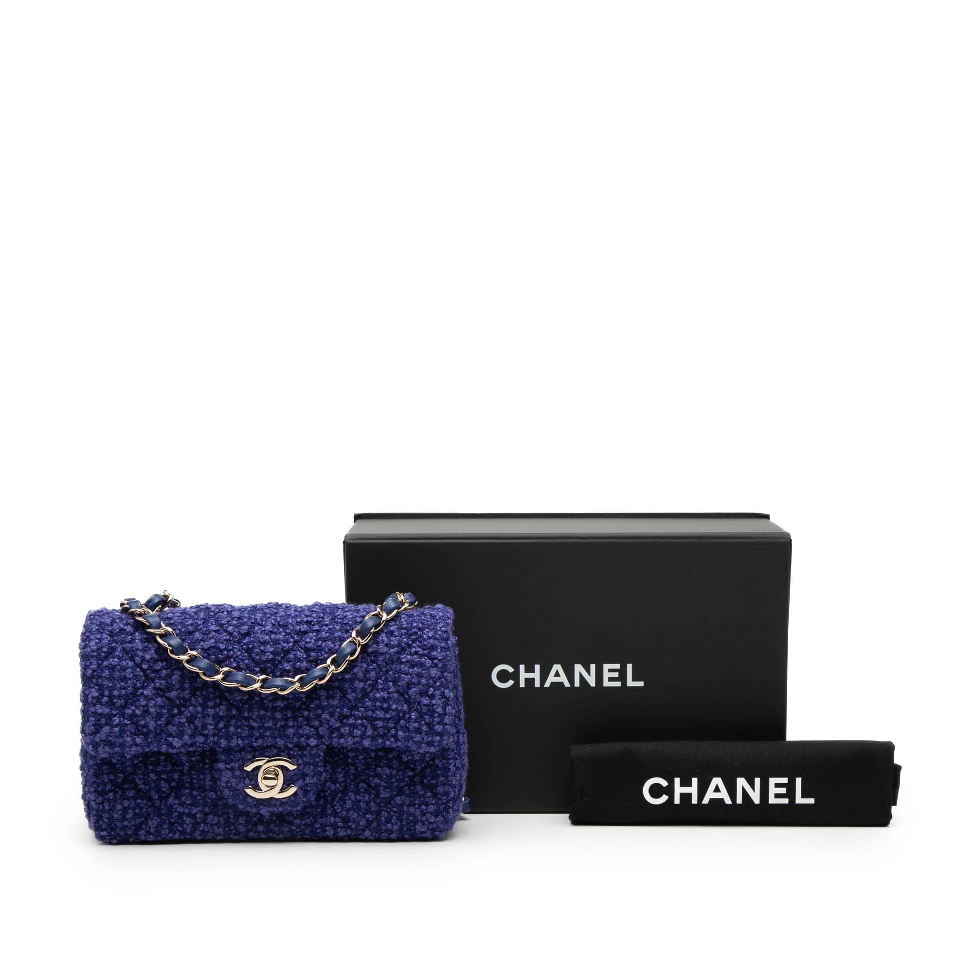 Chanel Mini Rectangular Classic Tweed Single Flap Blue