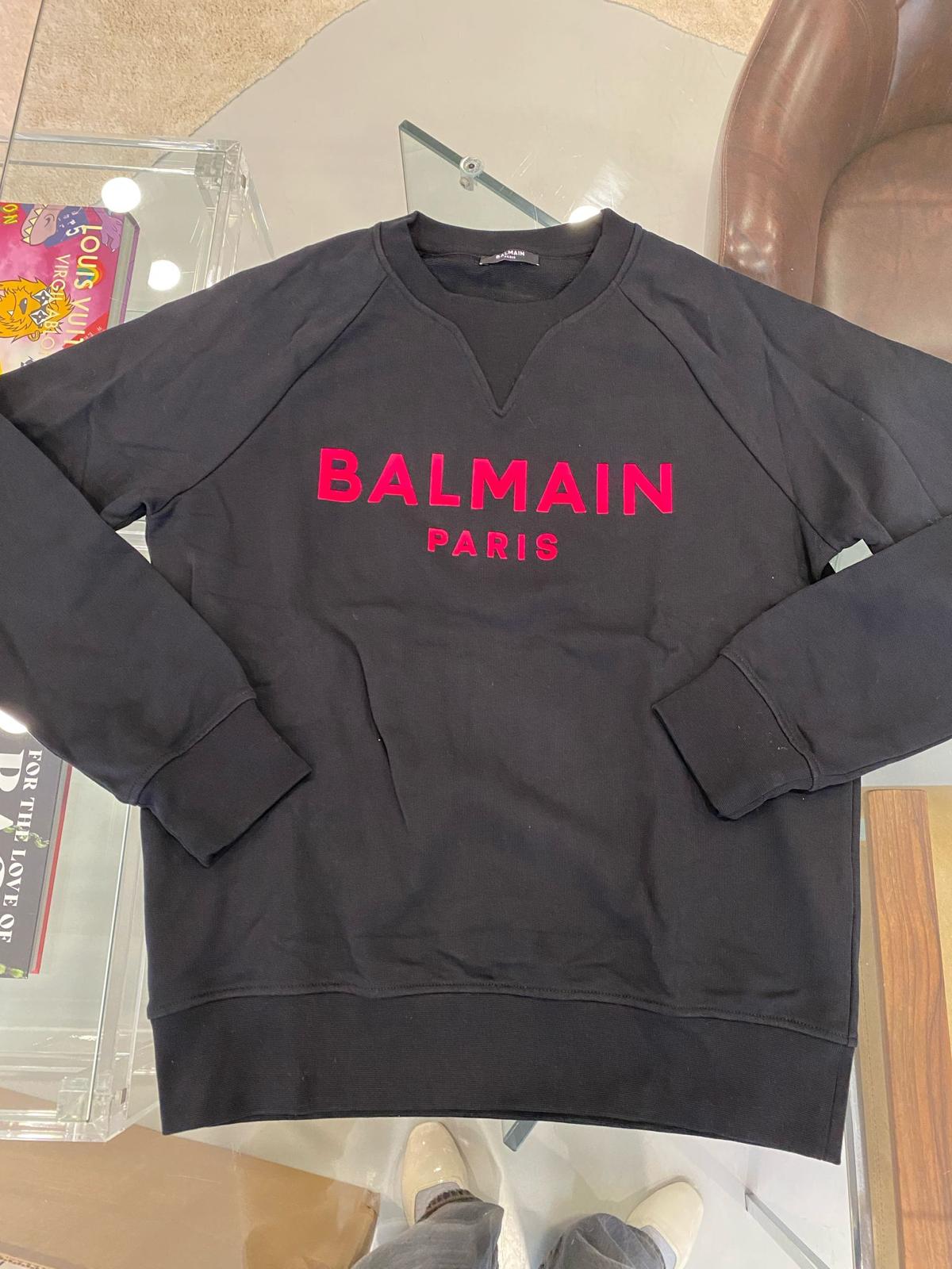 Balmain Red Logo Sweatshirt In Black - Size L