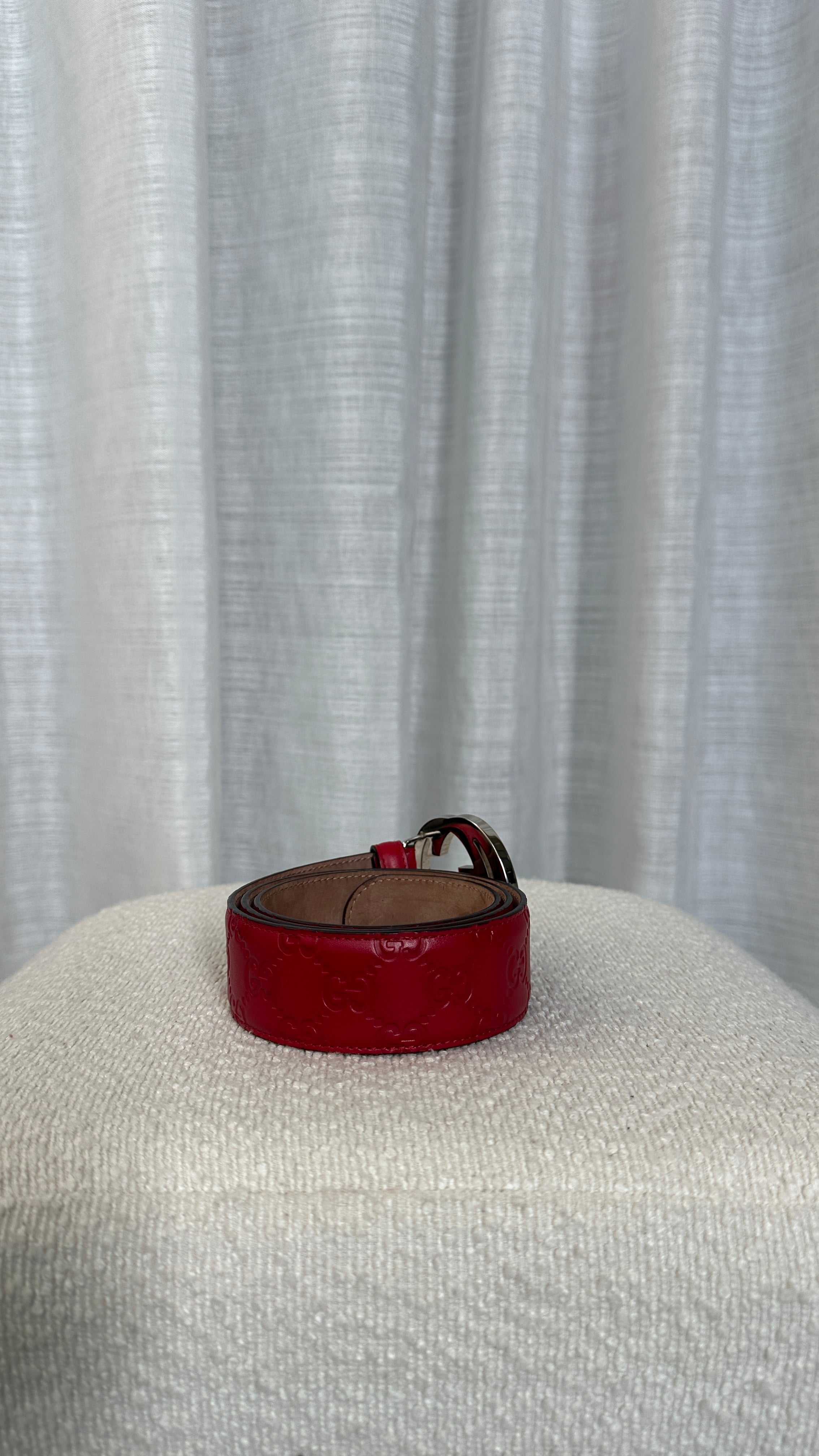 GUCCI INTERLOCKING BUCKLE BELT - IN RED