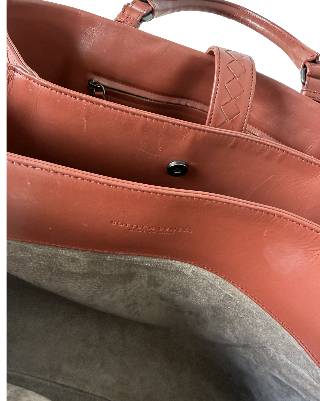 BOTTEGA VENETA MEDIUM NAPPA INTERCCIATO ROMA TOTE BAG IN TERRACOTTA