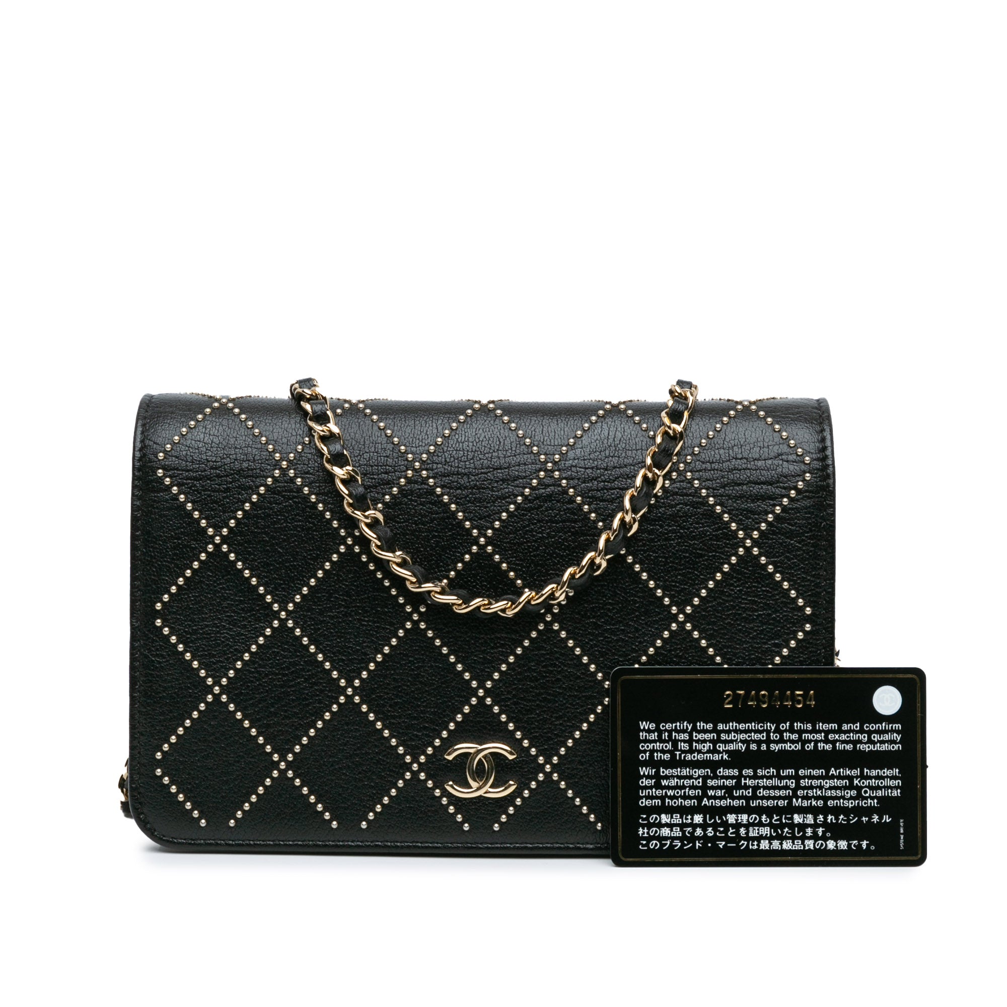 Chanel Studded Lambskin Crystal Wallet On Chain In Black