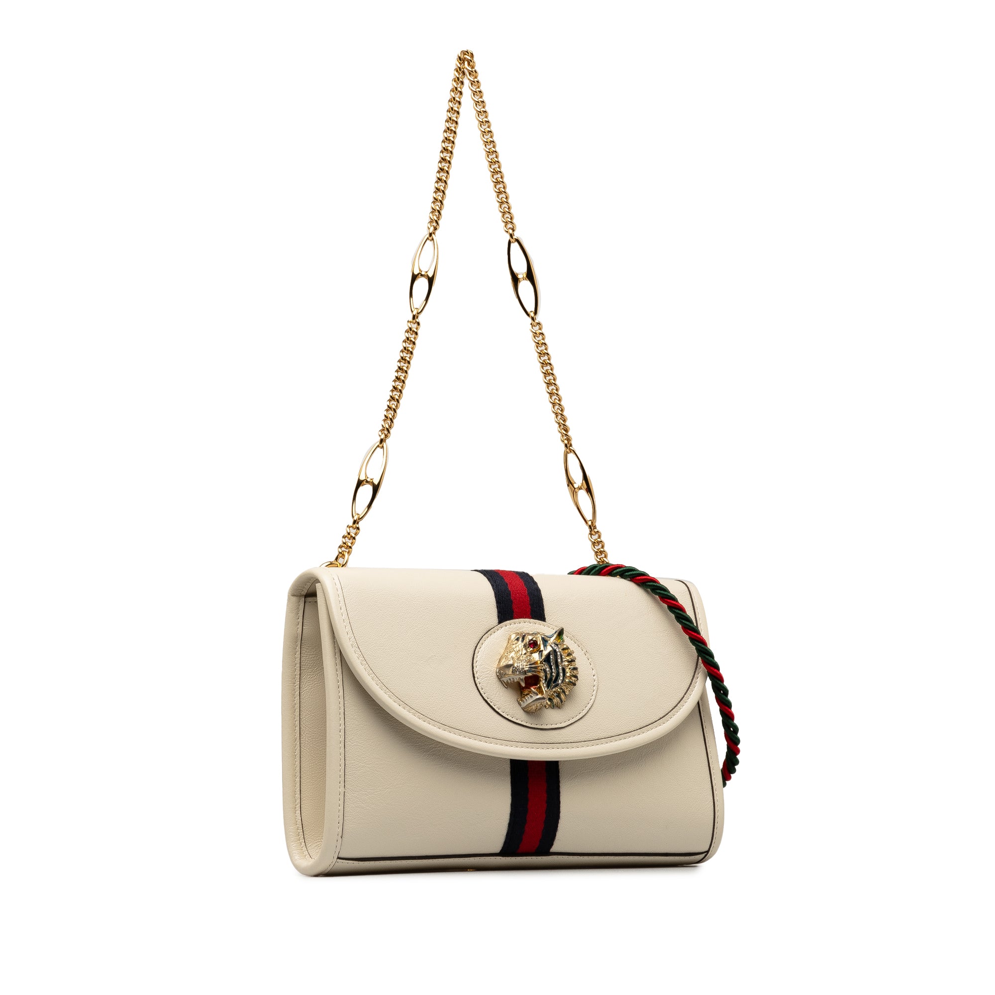 Gucci Small Rajah Web Chain Crossbody Bag In White