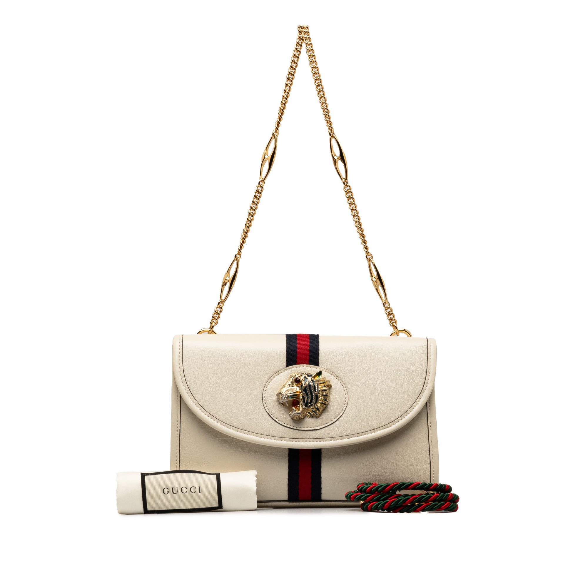 Gucci Small Rajah Web Chain Crossbody Bag In White